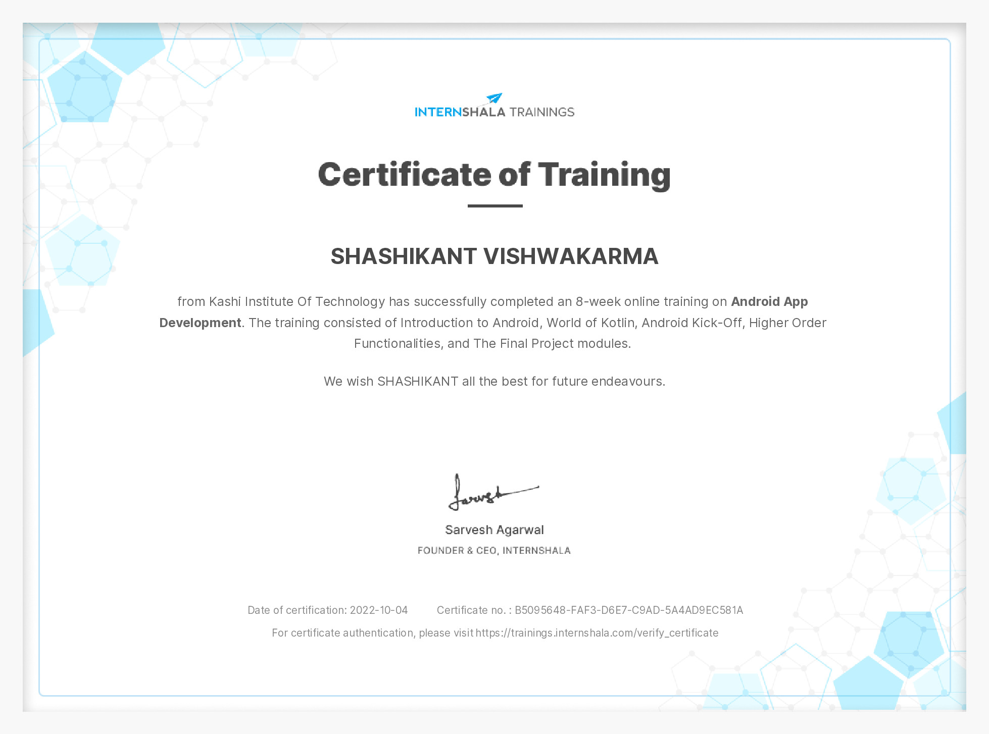 Certificate of completion