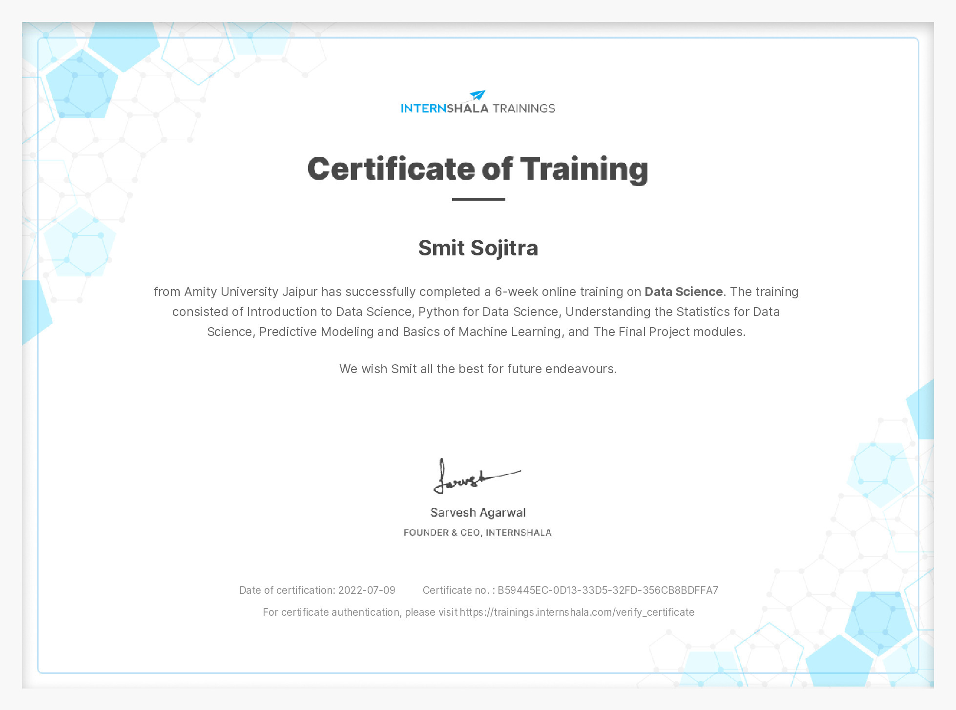 Certificate of completion