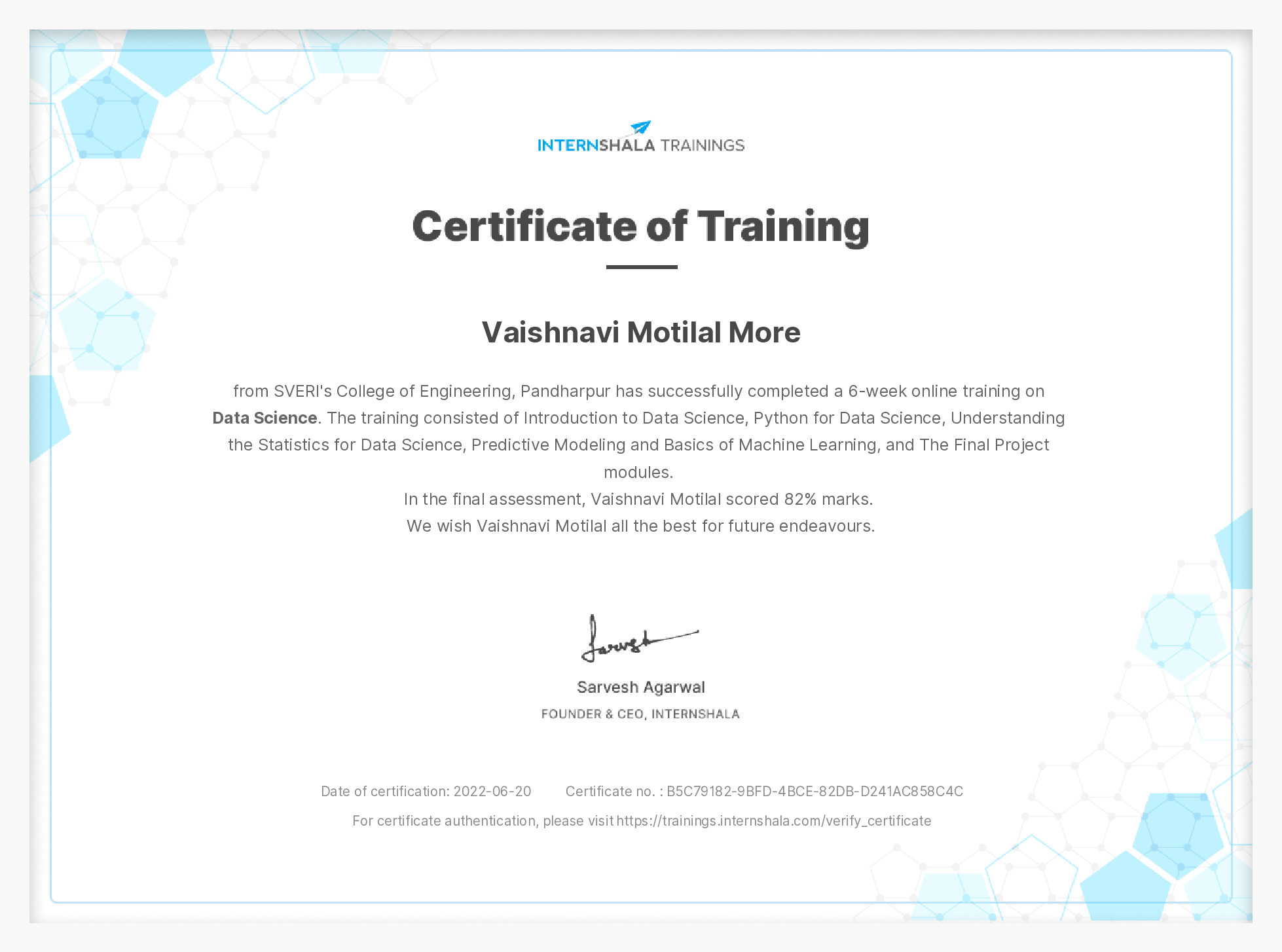 Certificate of completion