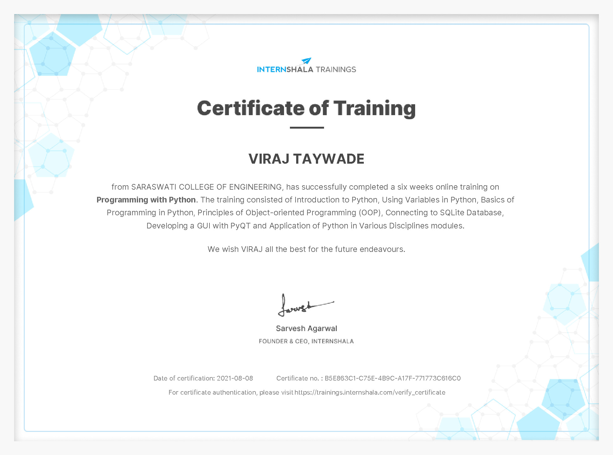 Certificate of completion