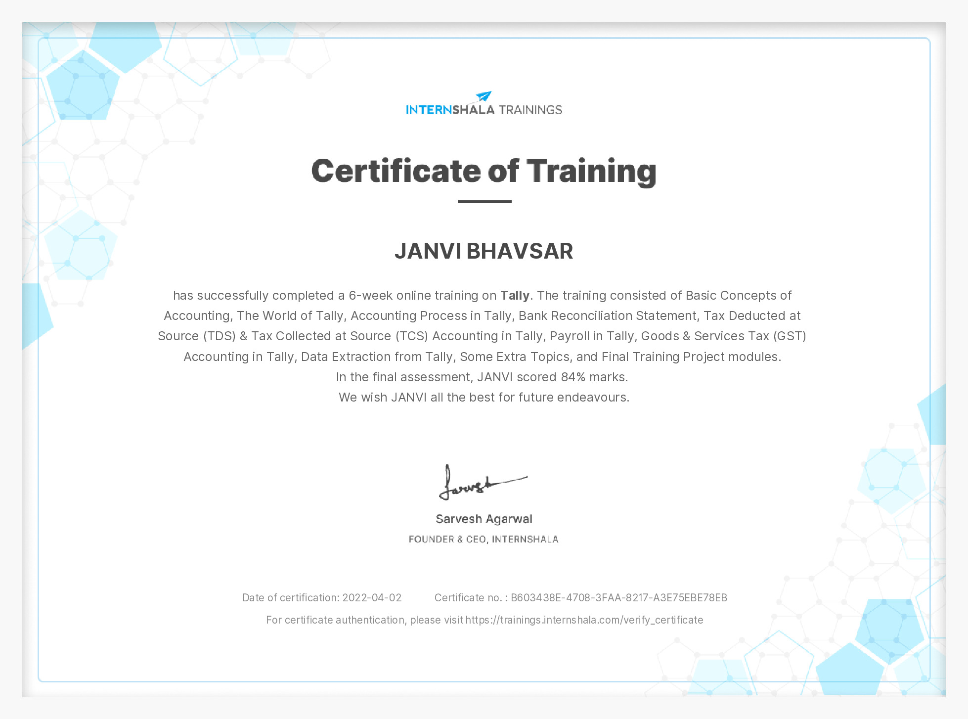 Certificate of completion