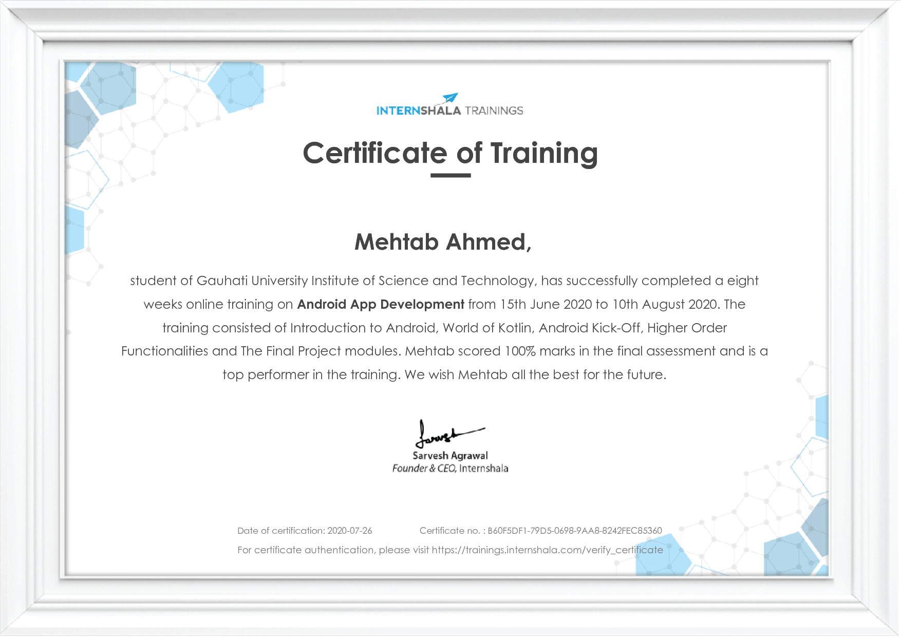 Certificate of completion