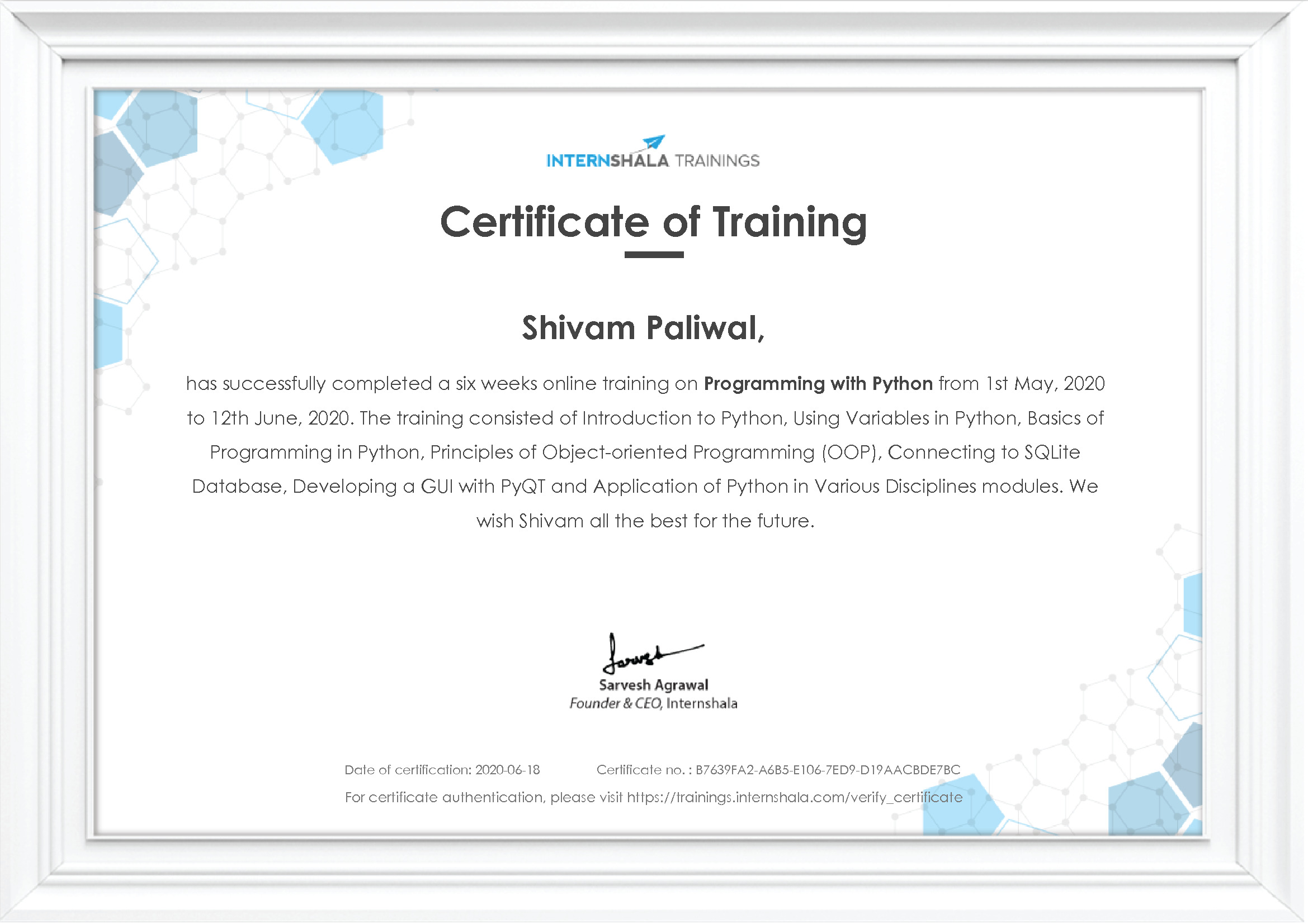 Certificate of completion