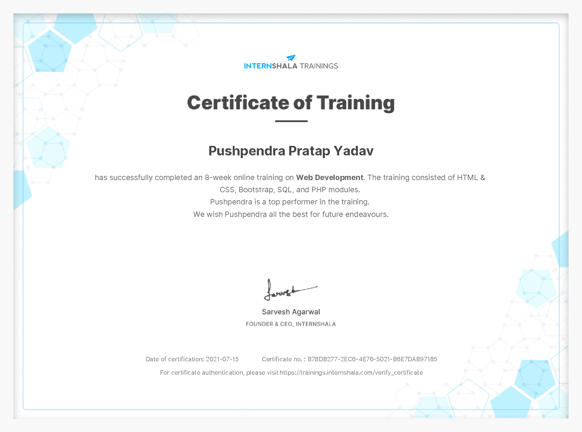 Certificate of completion