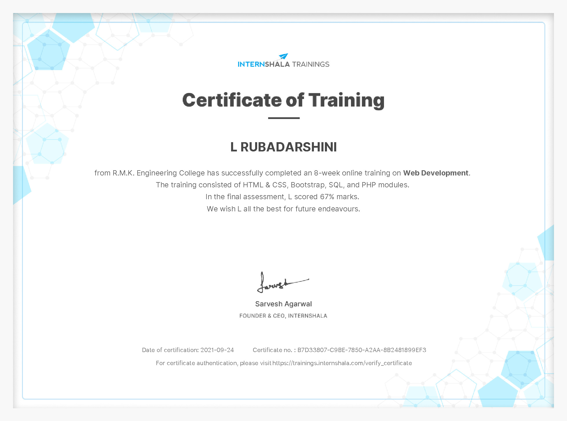 Certificate of completion