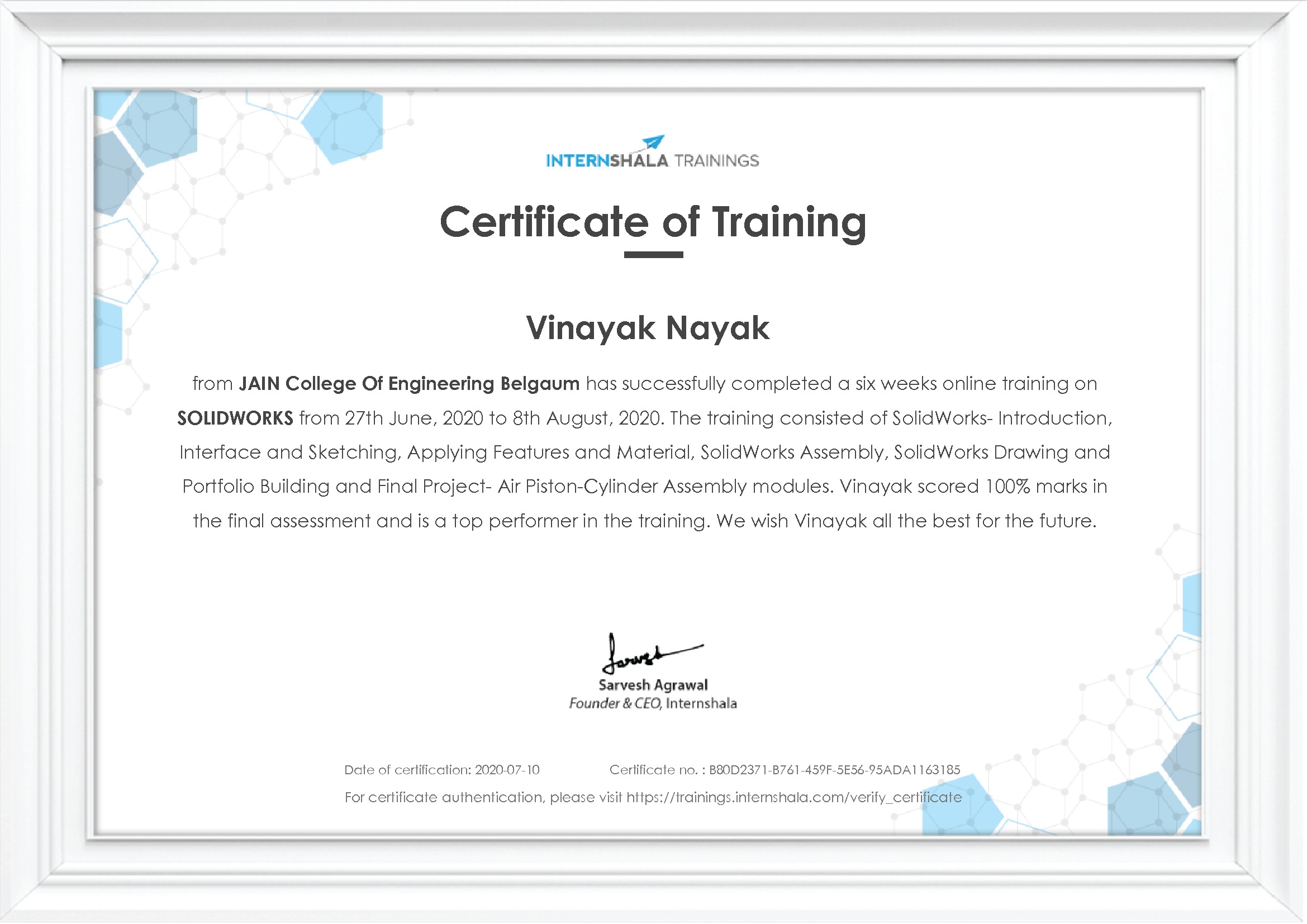 Certificate of completion