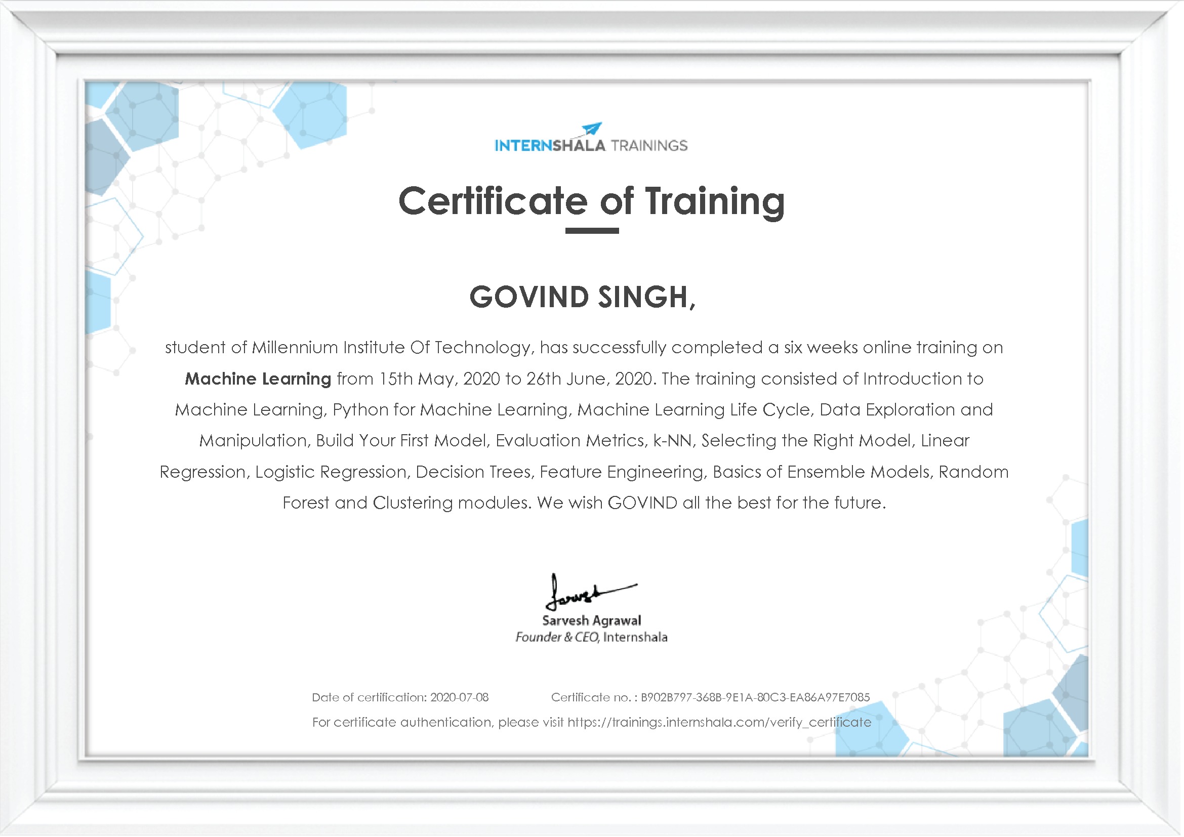 Certificate of completion