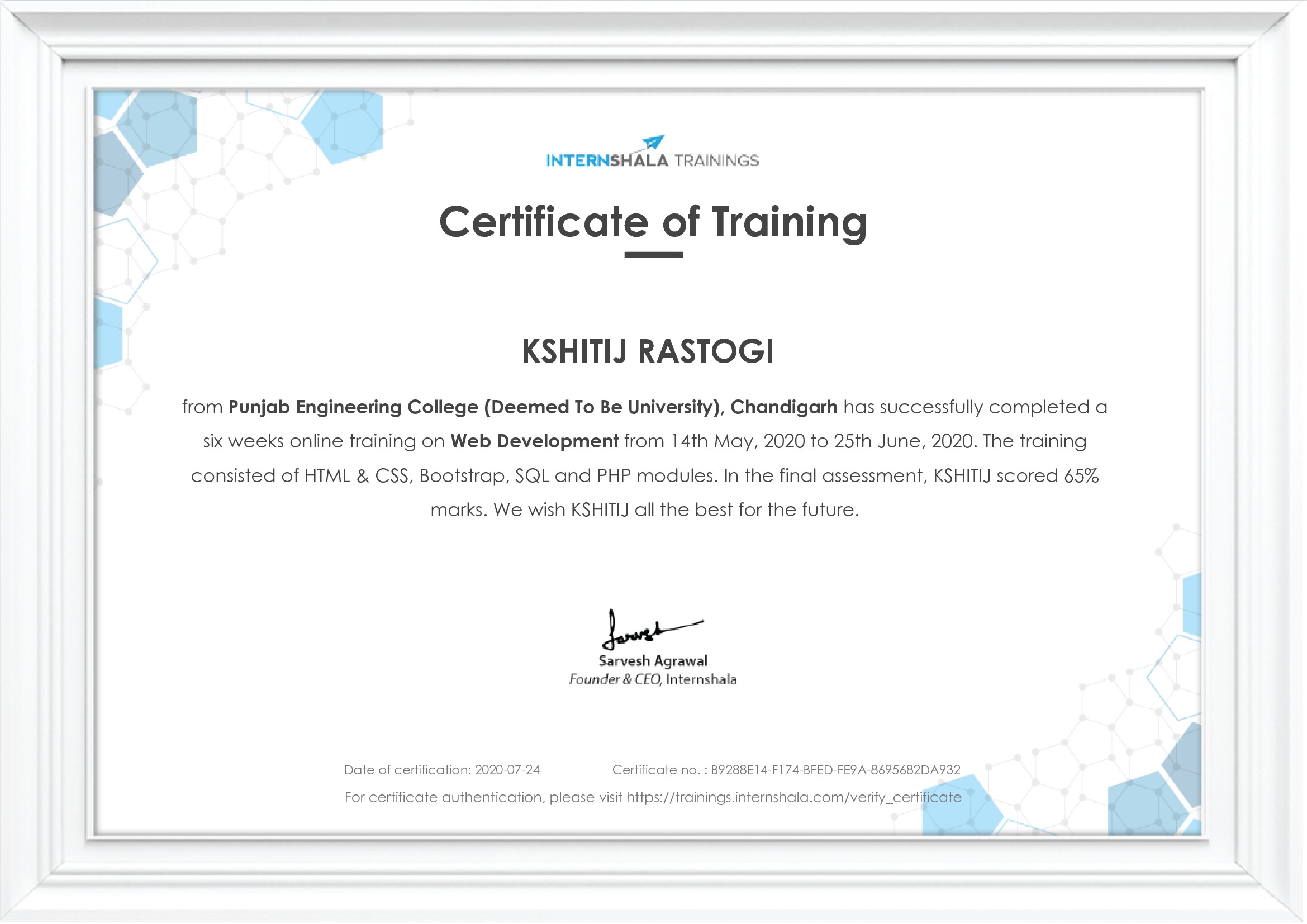 Certificate of completion