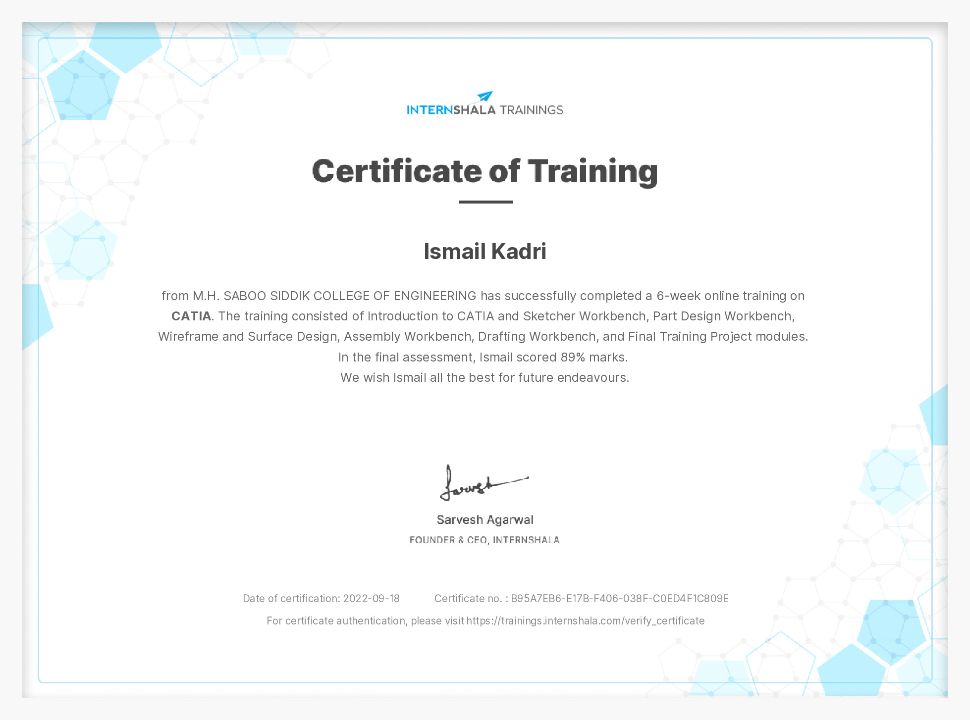 Certificate of completion