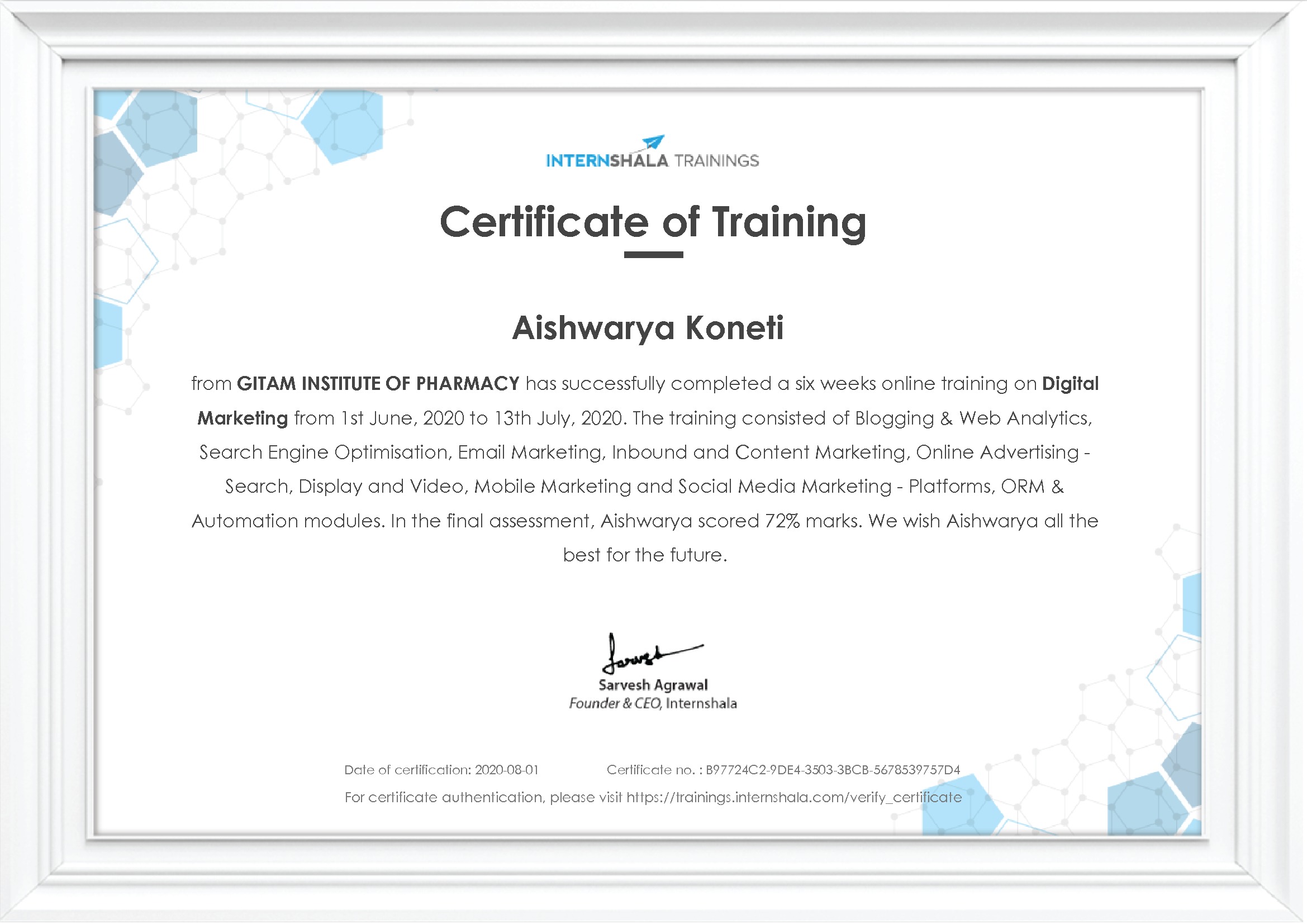 Certificate of completion