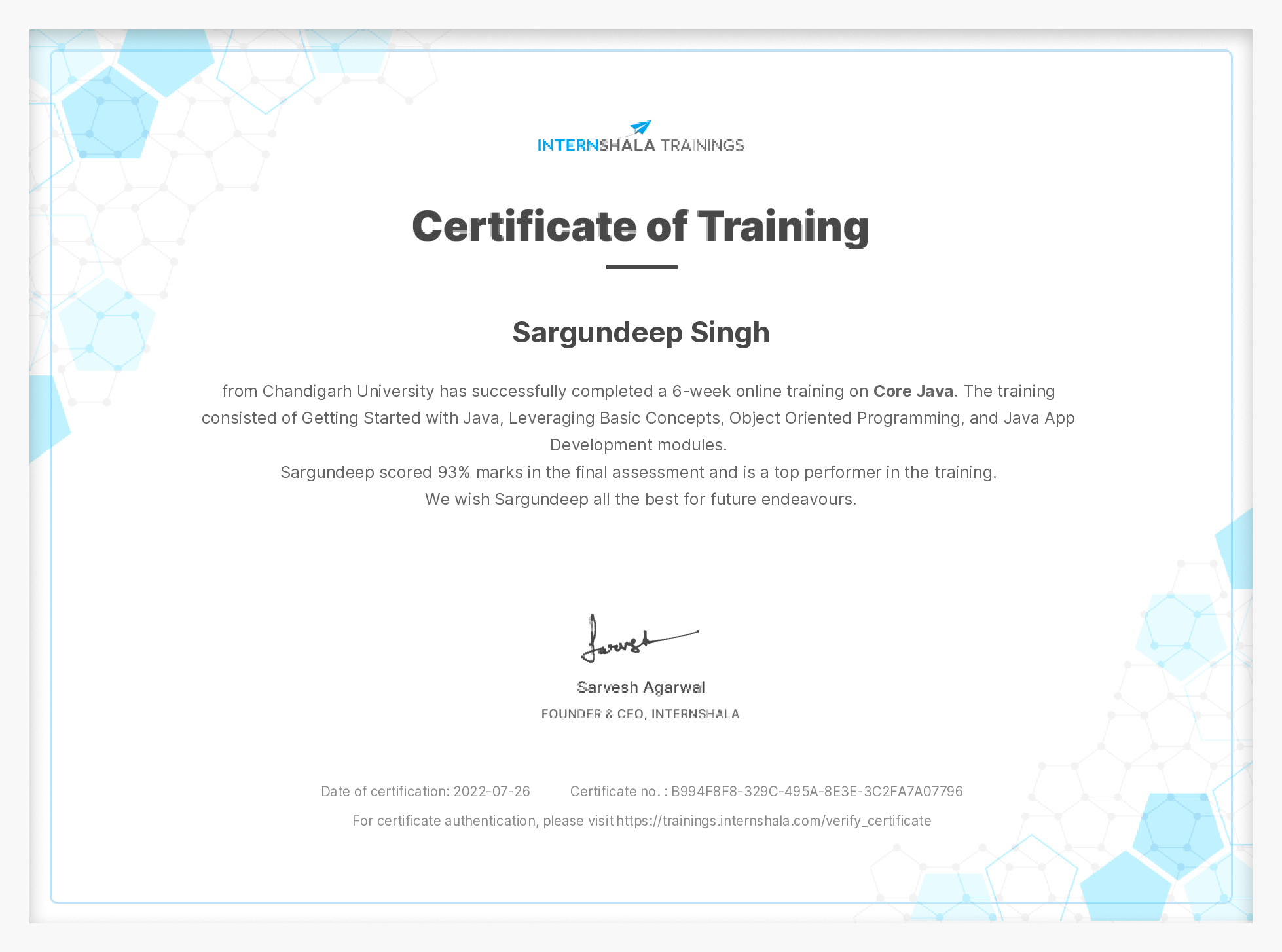 Certificate of completion