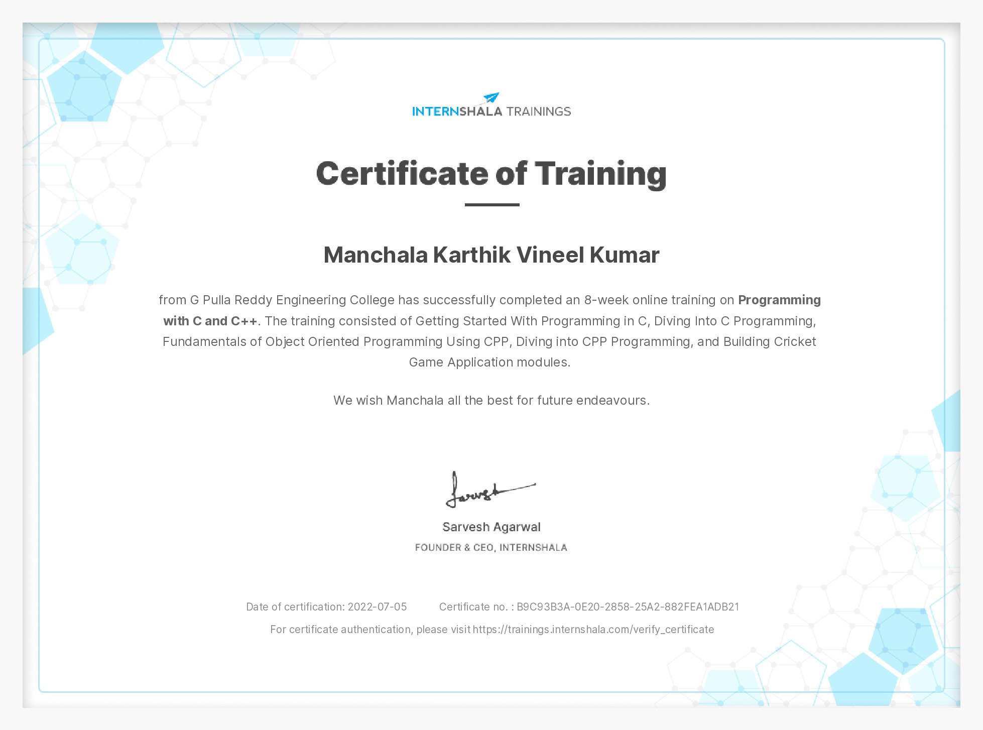Certificate of completion