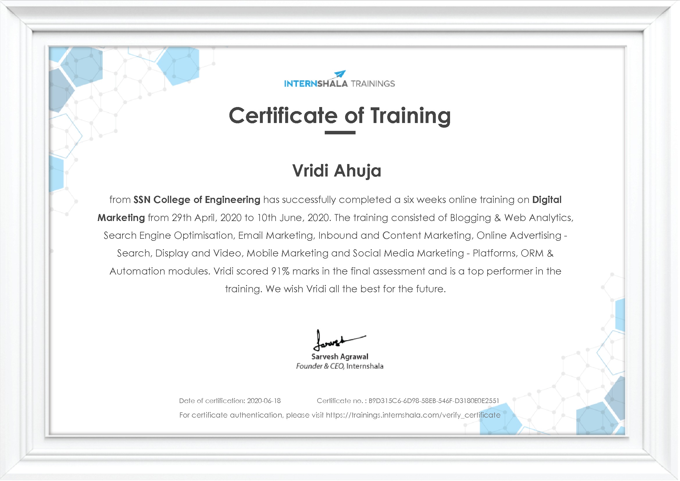 Certificate of completion