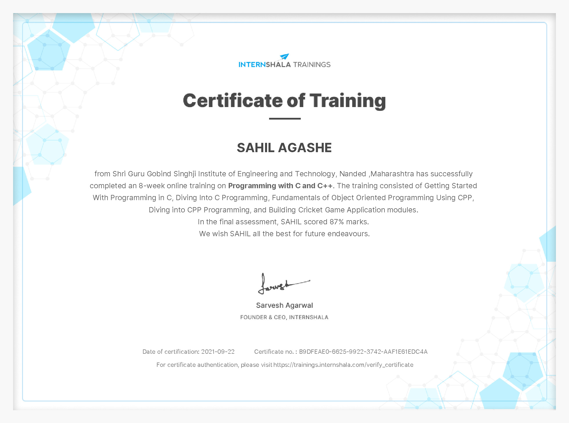 Certificate of completion