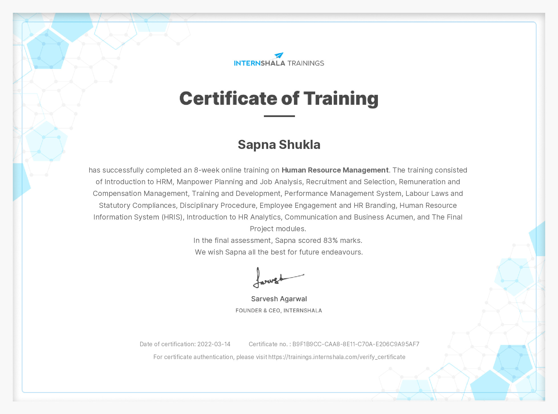 Certificate of completion