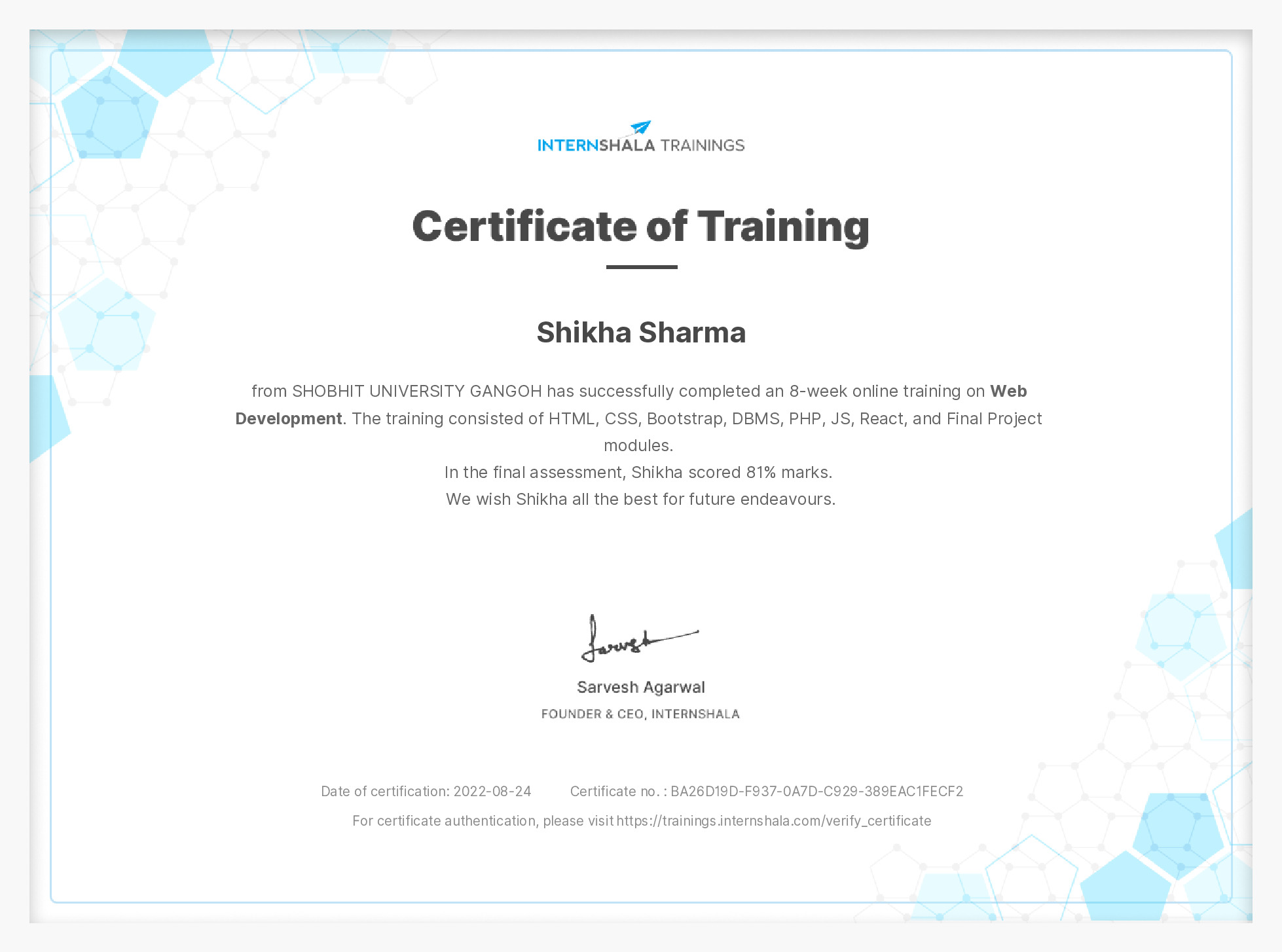 Certificate of completion