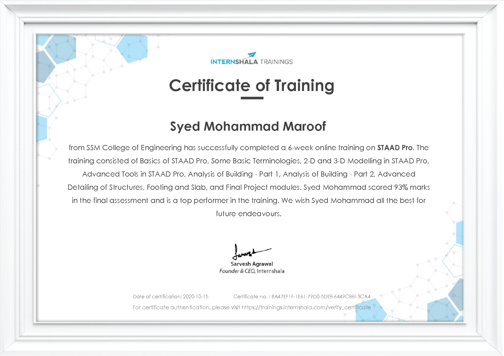 Certificate of completion