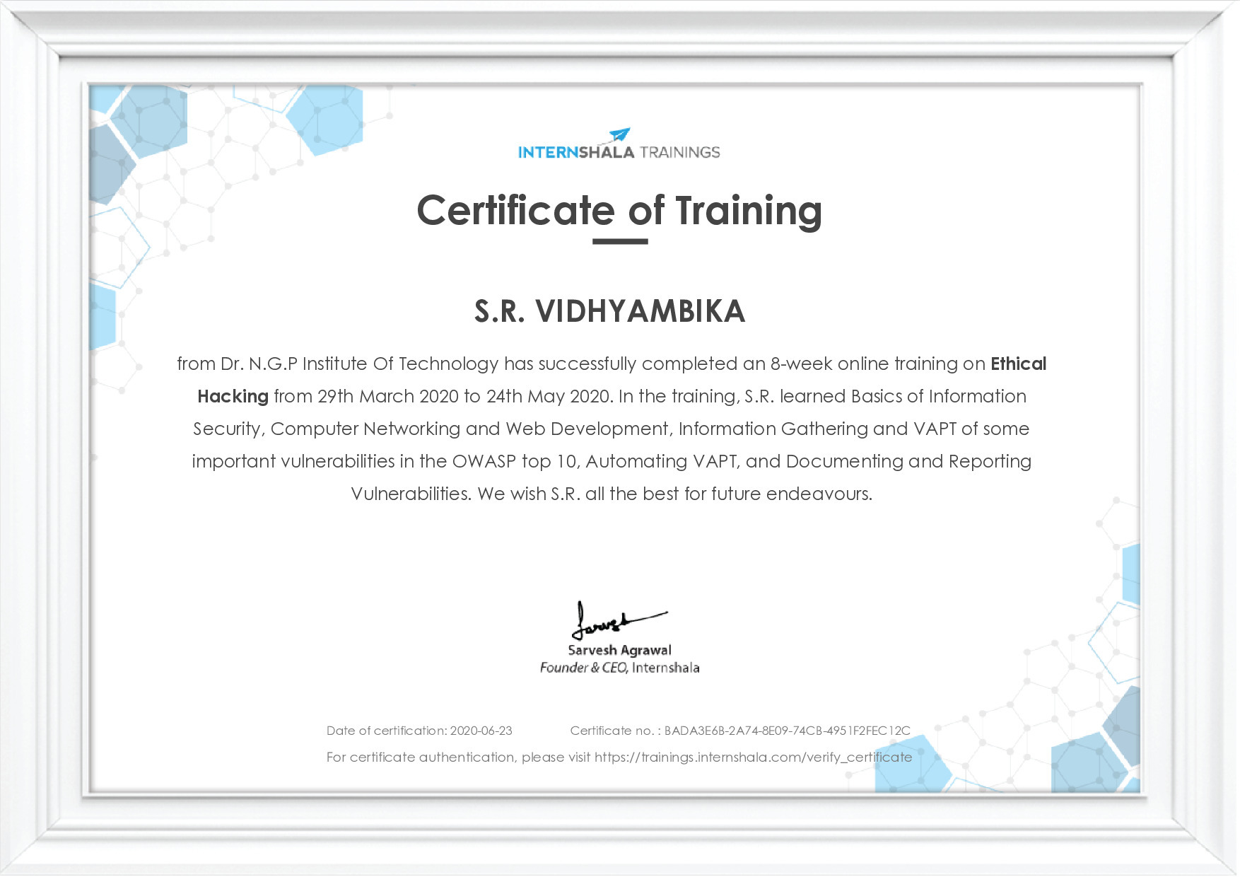 Certificate of completion