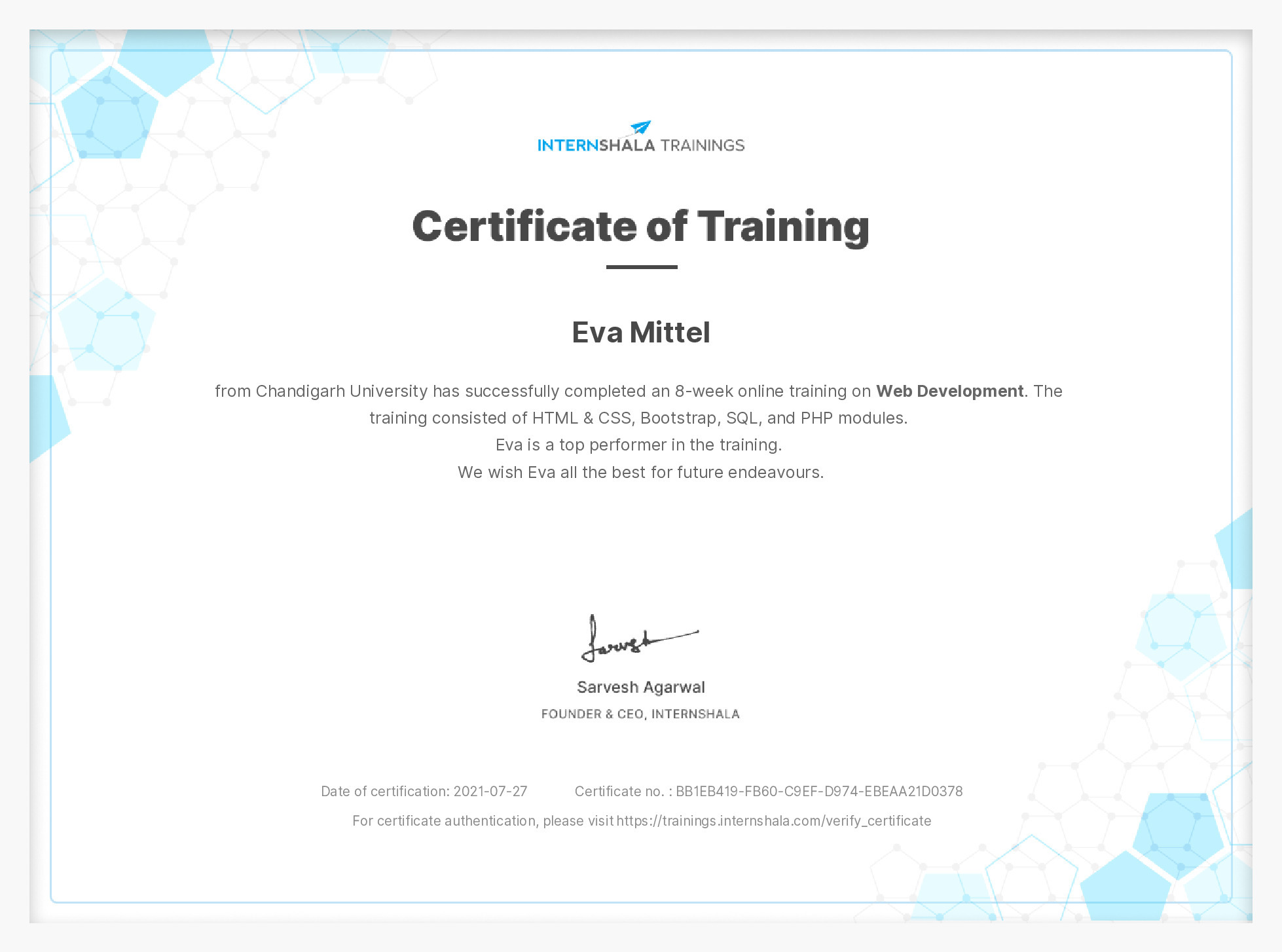 Certificate of completion