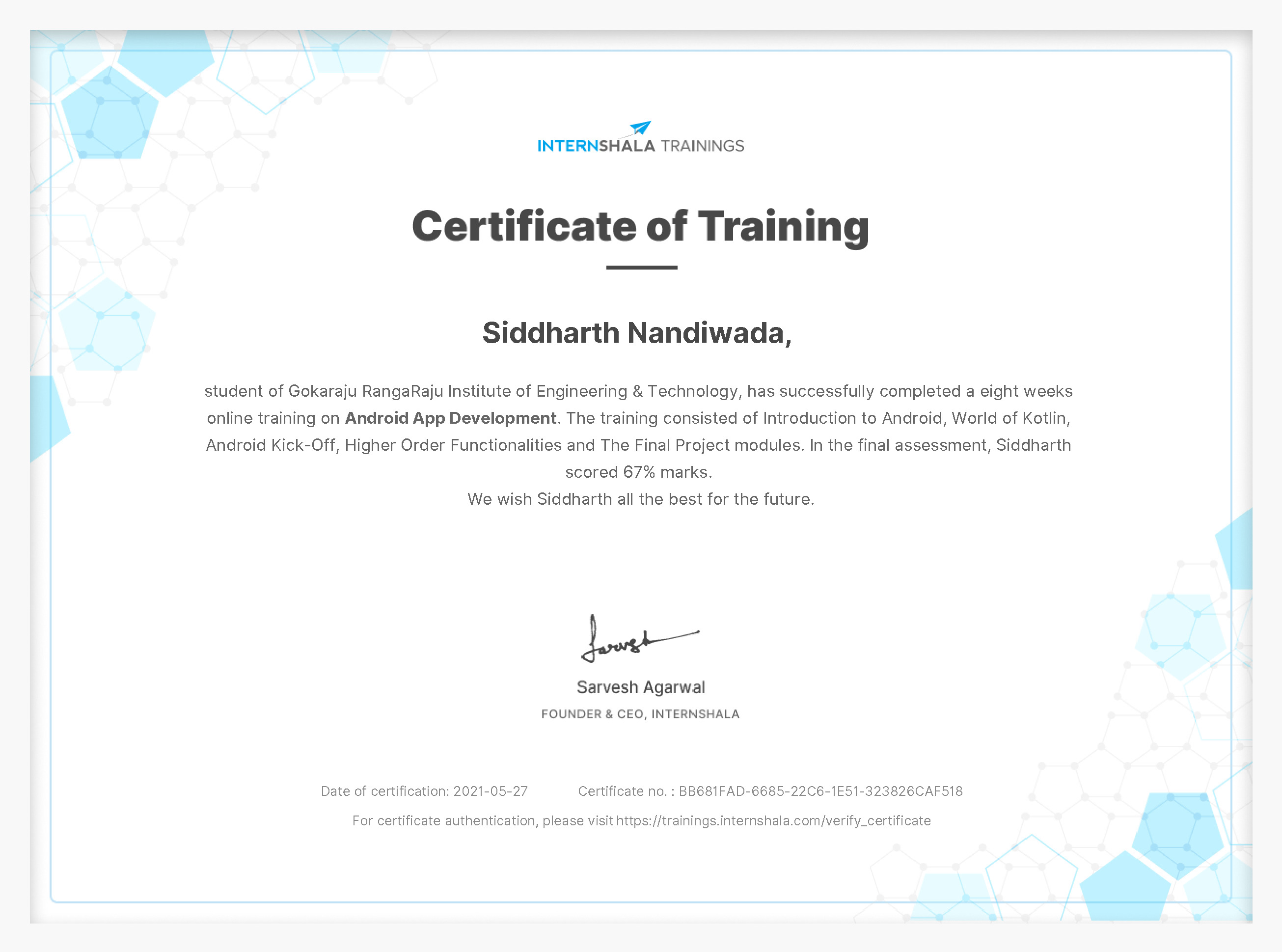 Certificate of completion