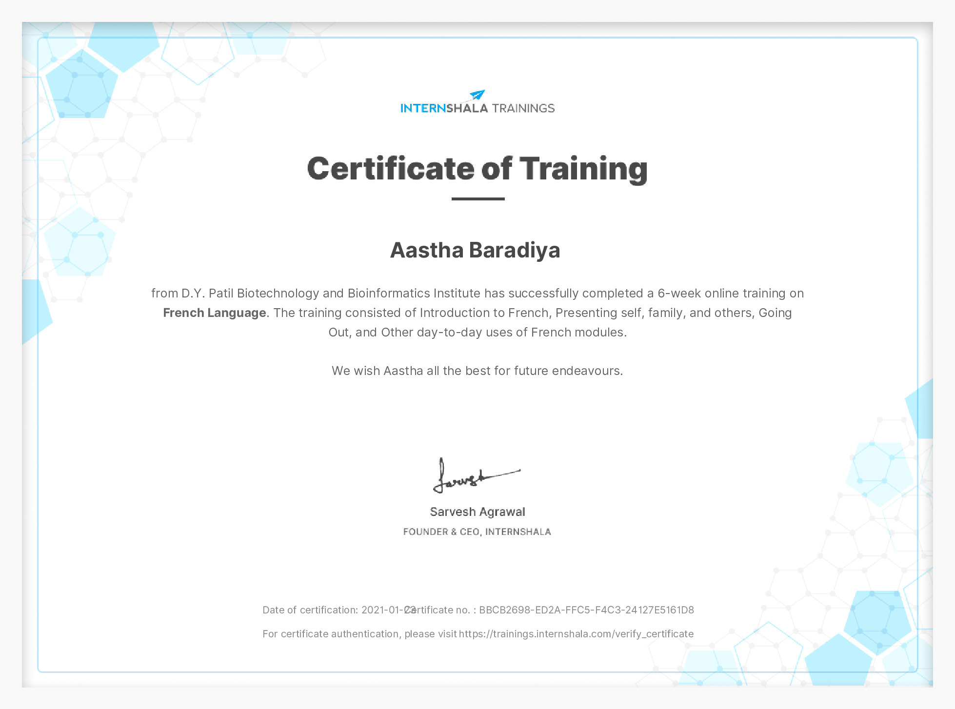 Certificate of completion