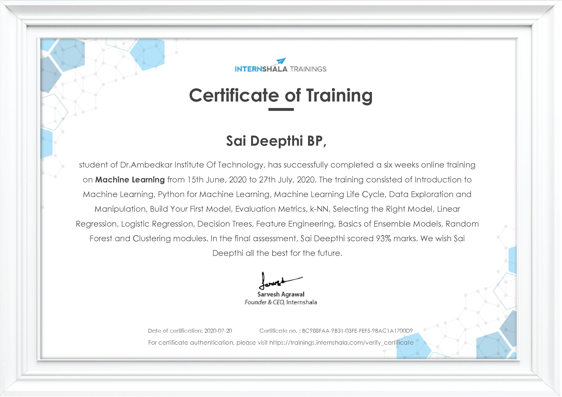 Certificate of completion