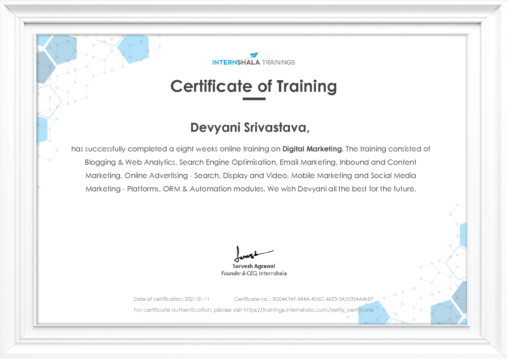 Certificate of completion
