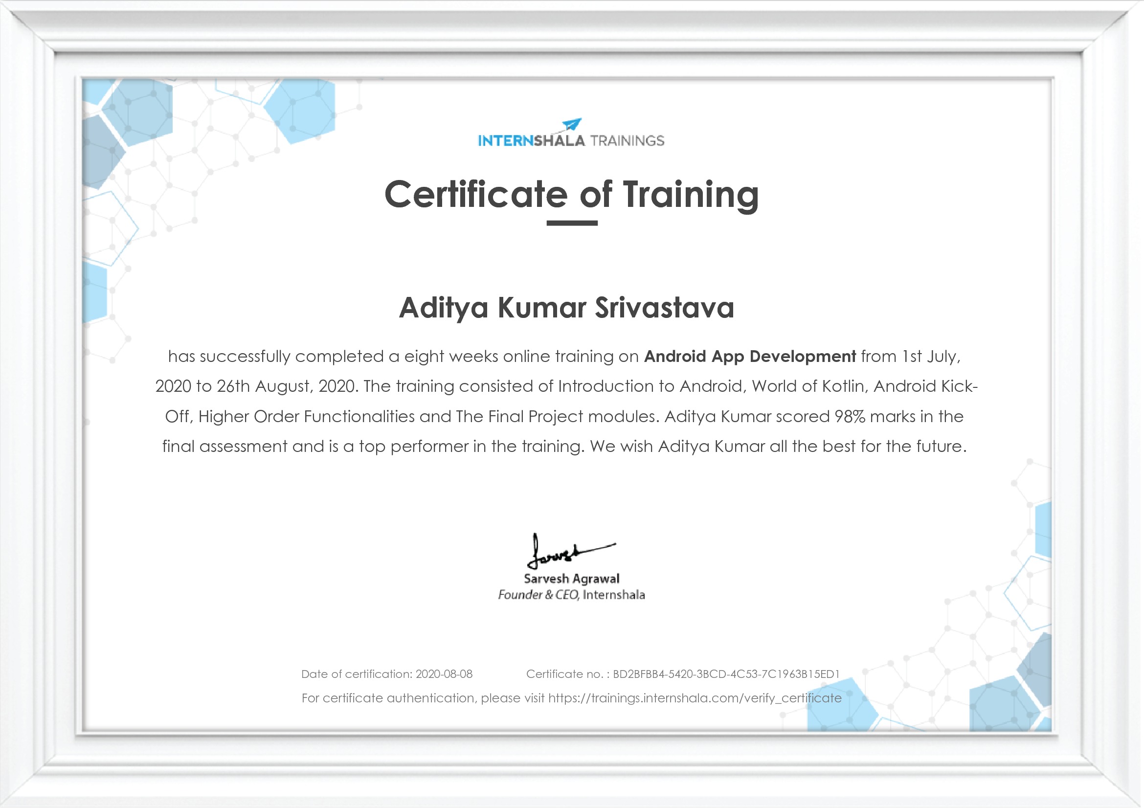 Certificate of completion