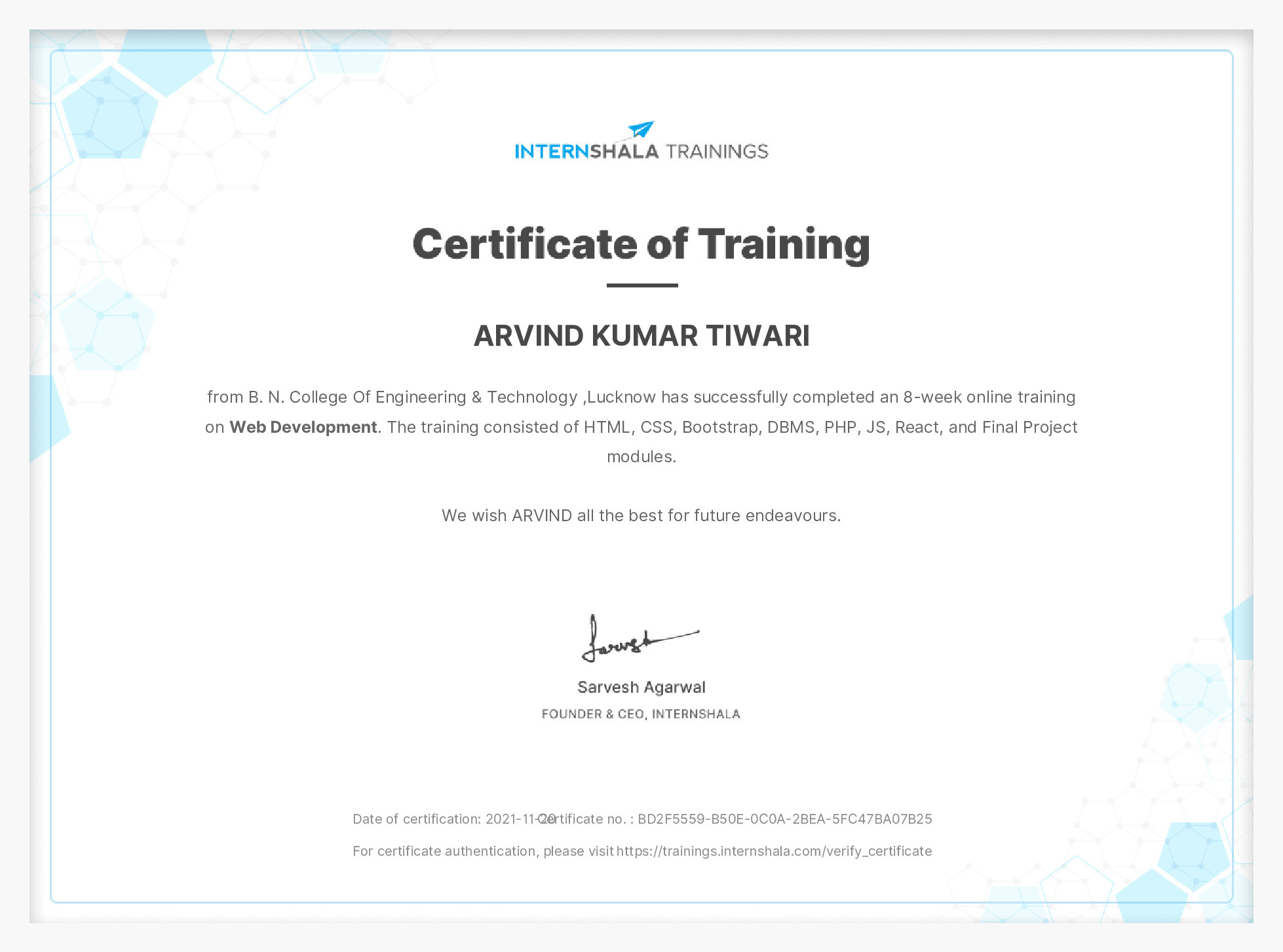 Certificate of completion