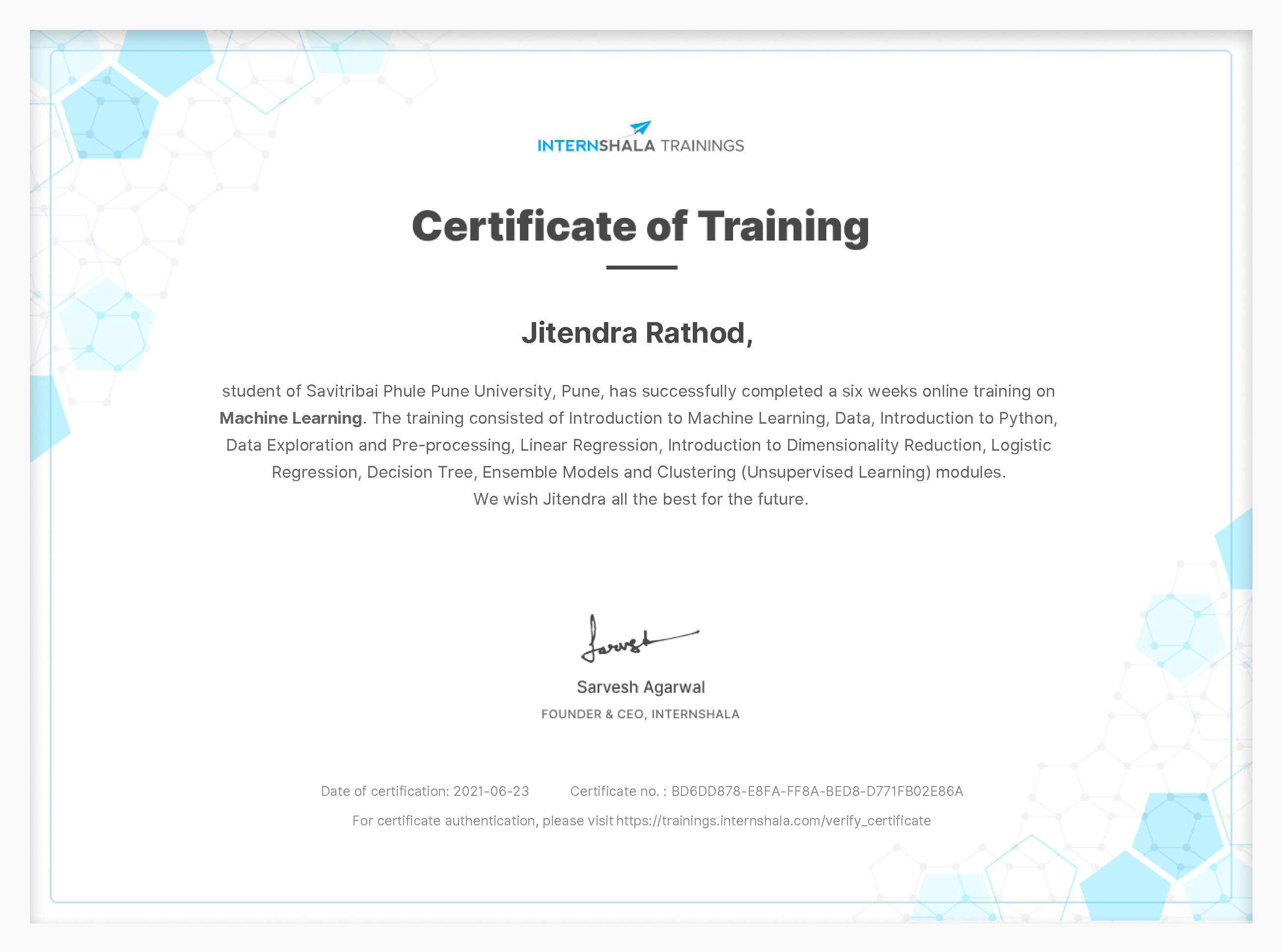 Certificate of completion
