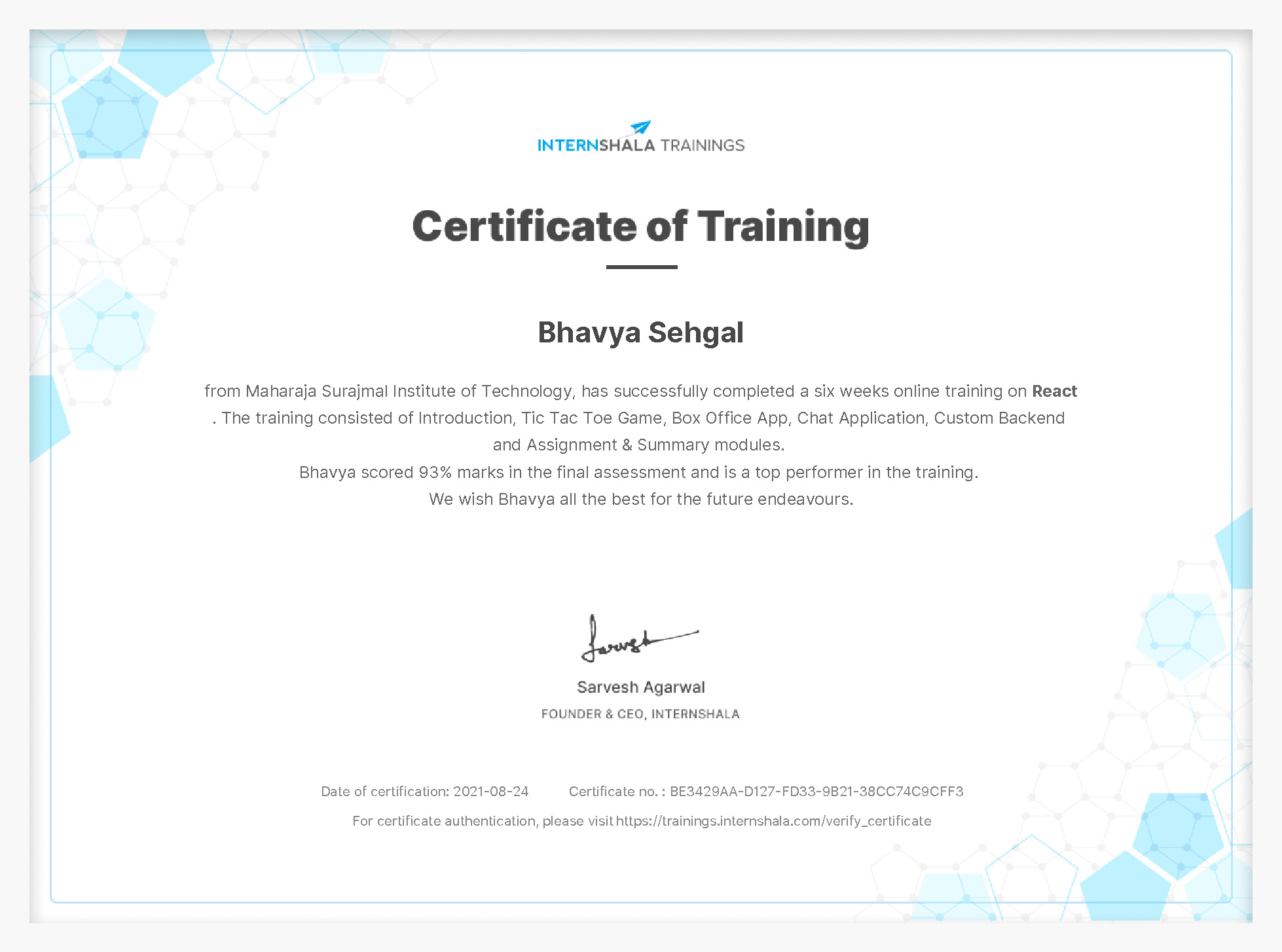 Certificate of completion