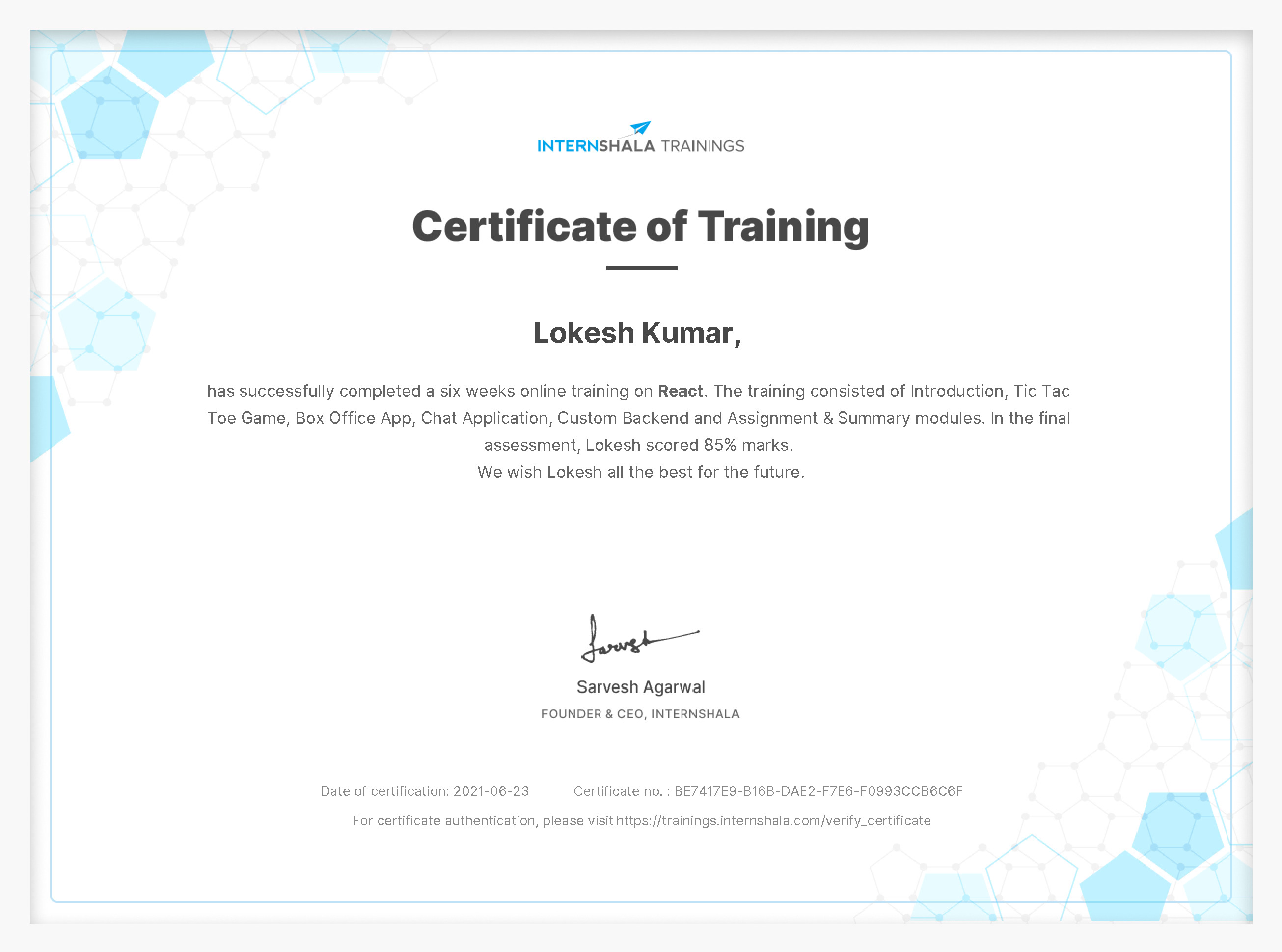 Certificate of completion