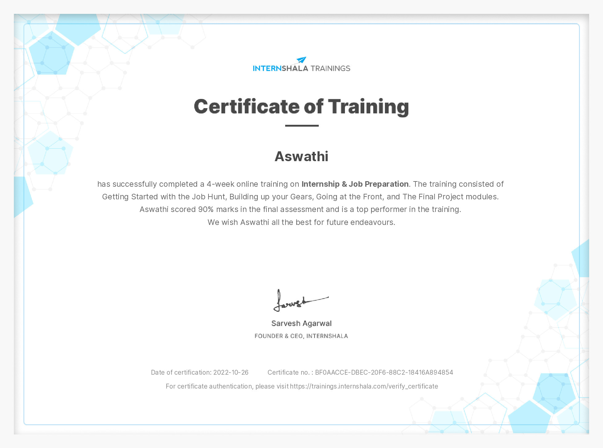 Certificate of completion