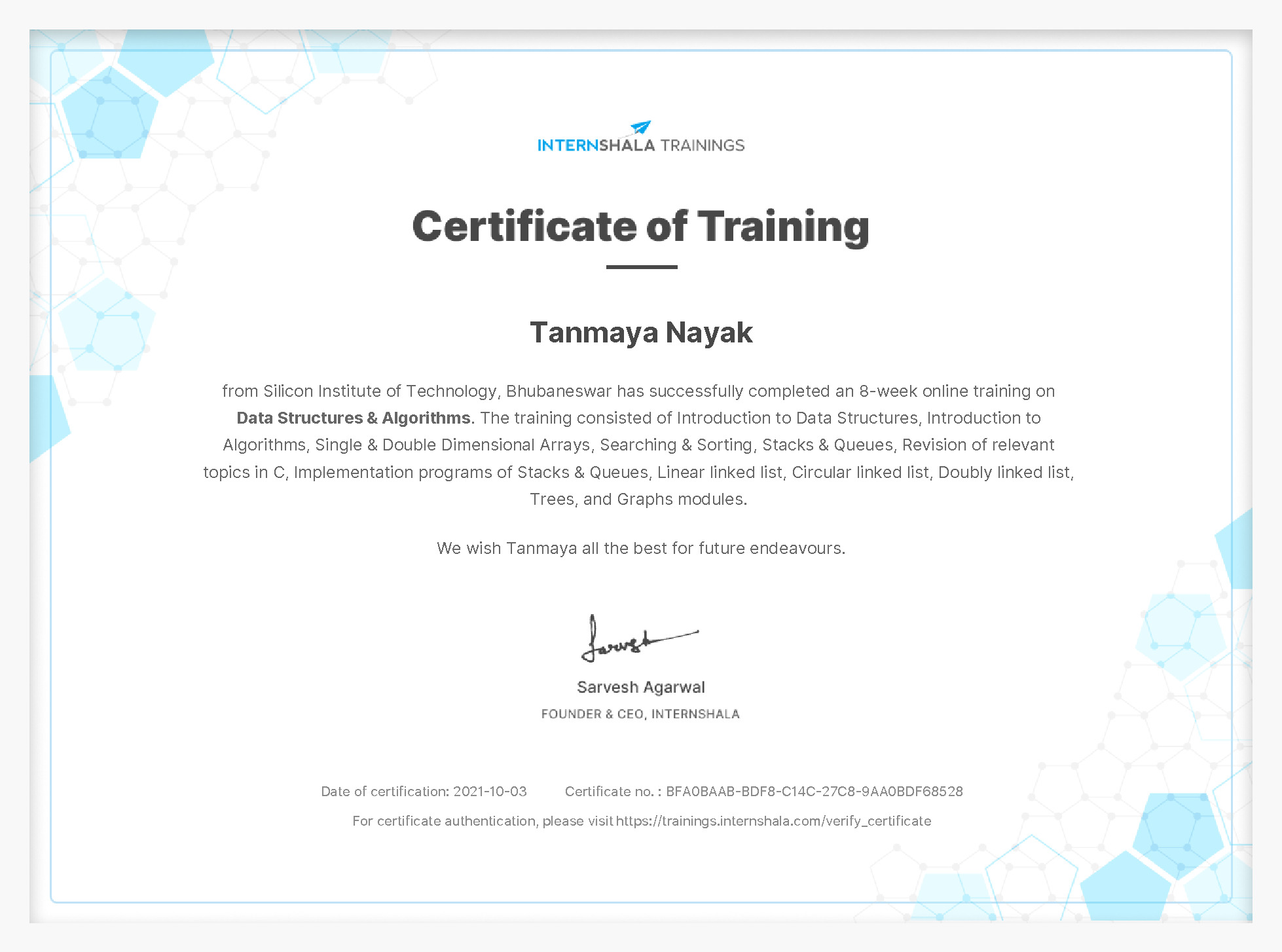 Certificate of completion