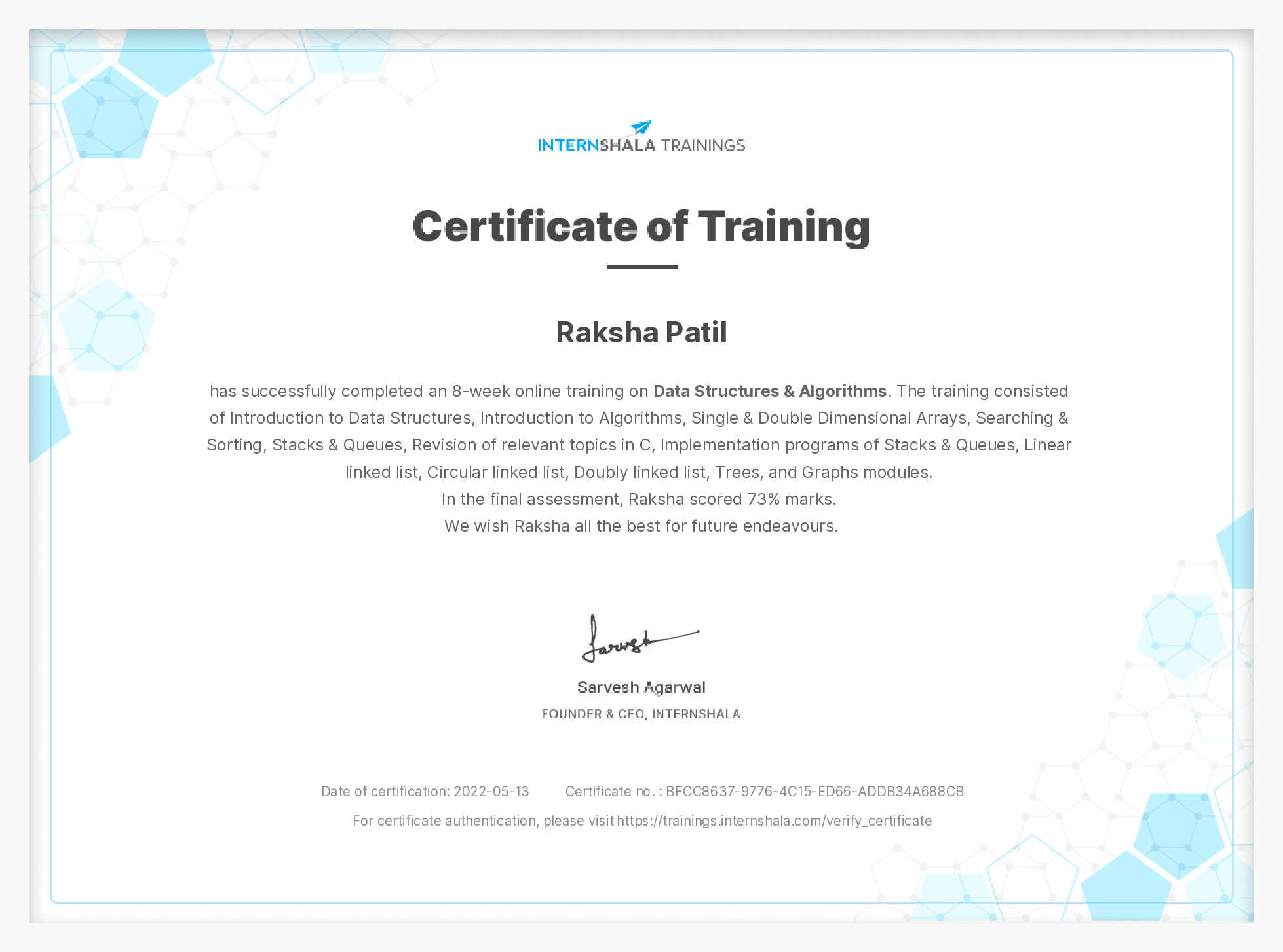 Certificate of completion