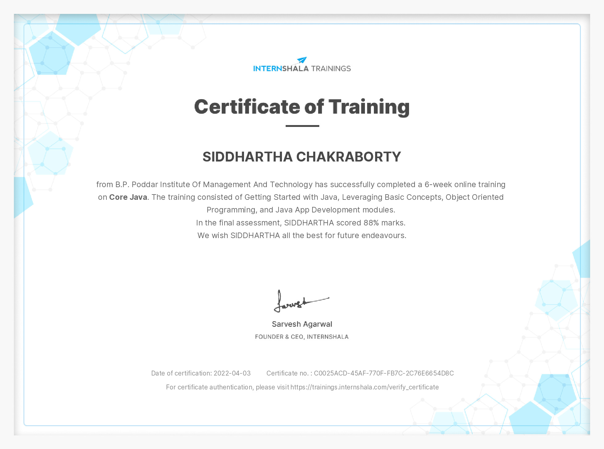 Certificate of completion