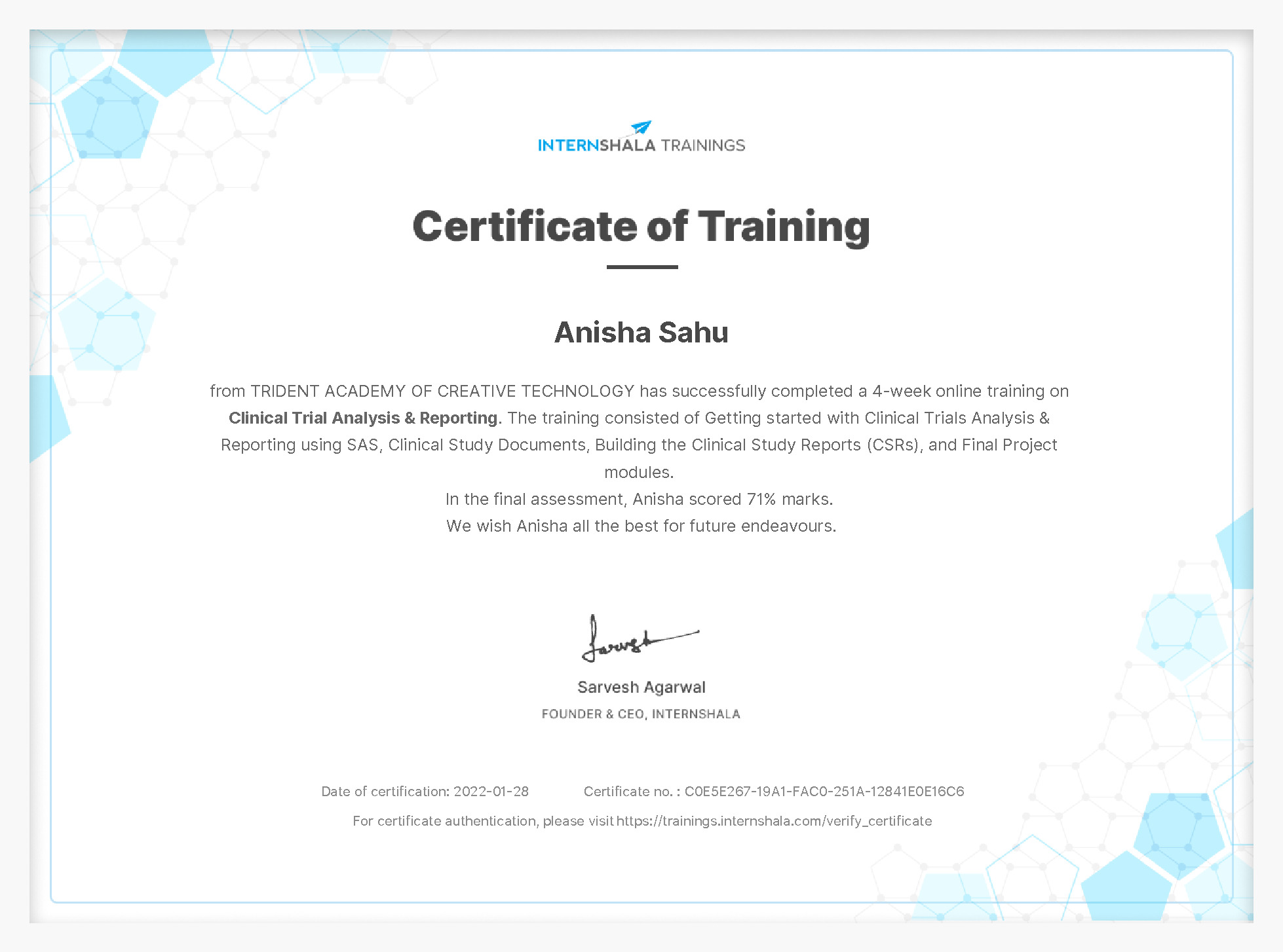 Certificate of completion