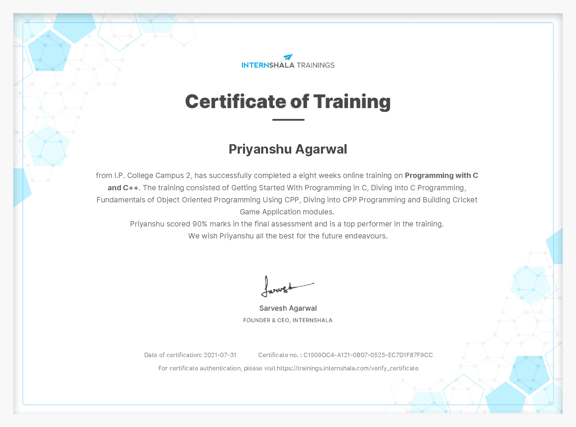 Certificate of completion