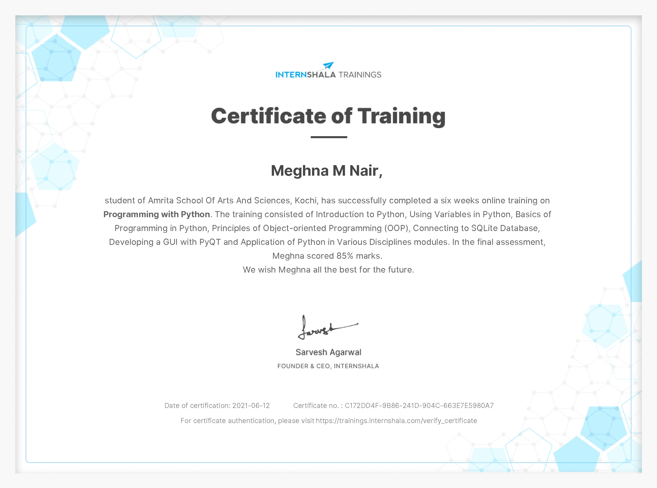 Certificate of completion