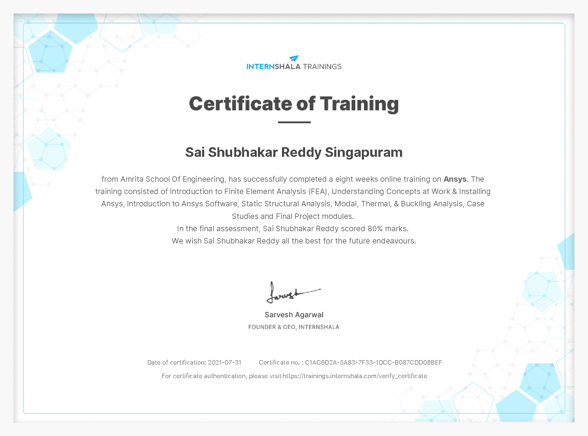 Certificate of completion