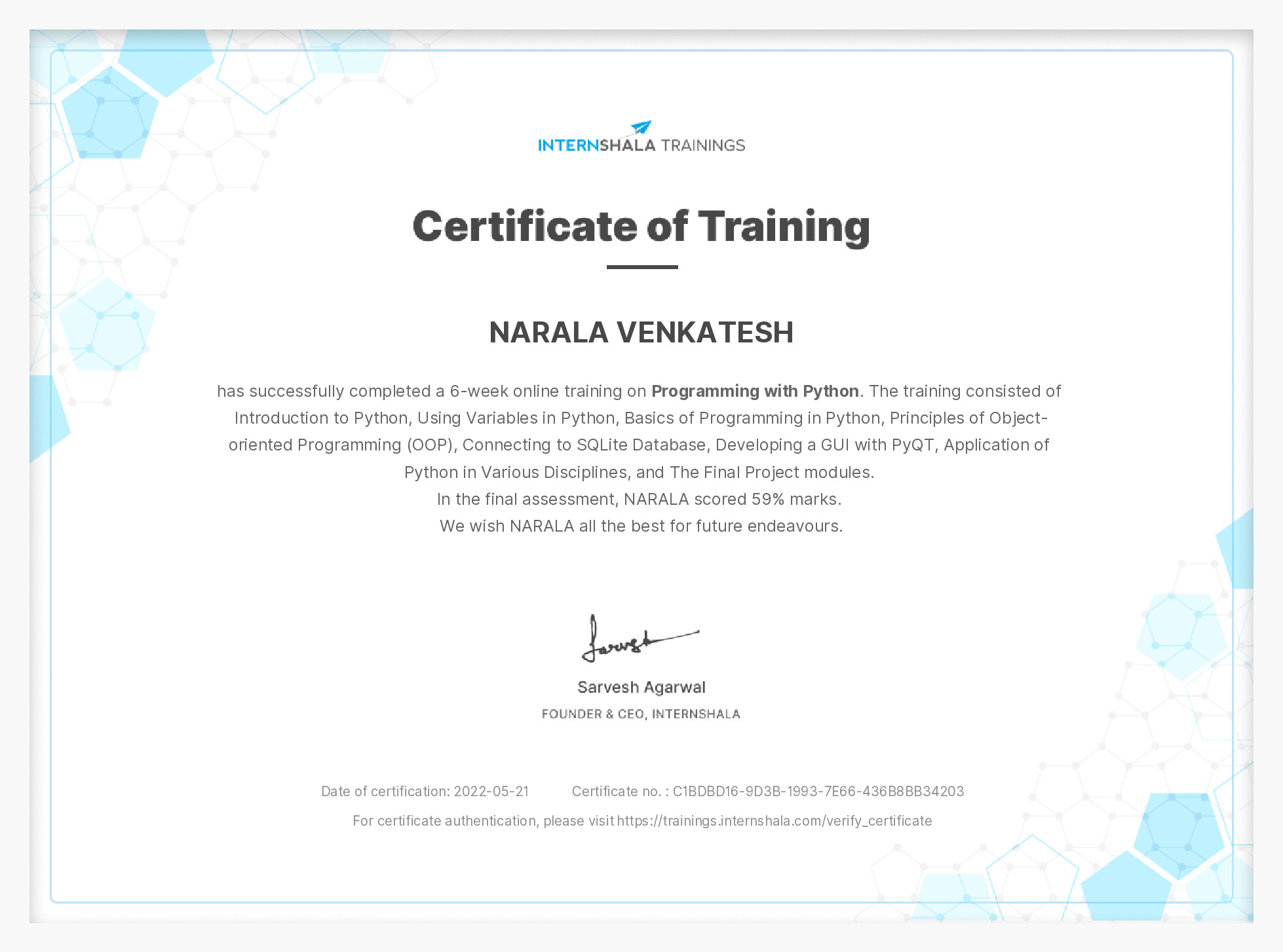 Certificate of completion