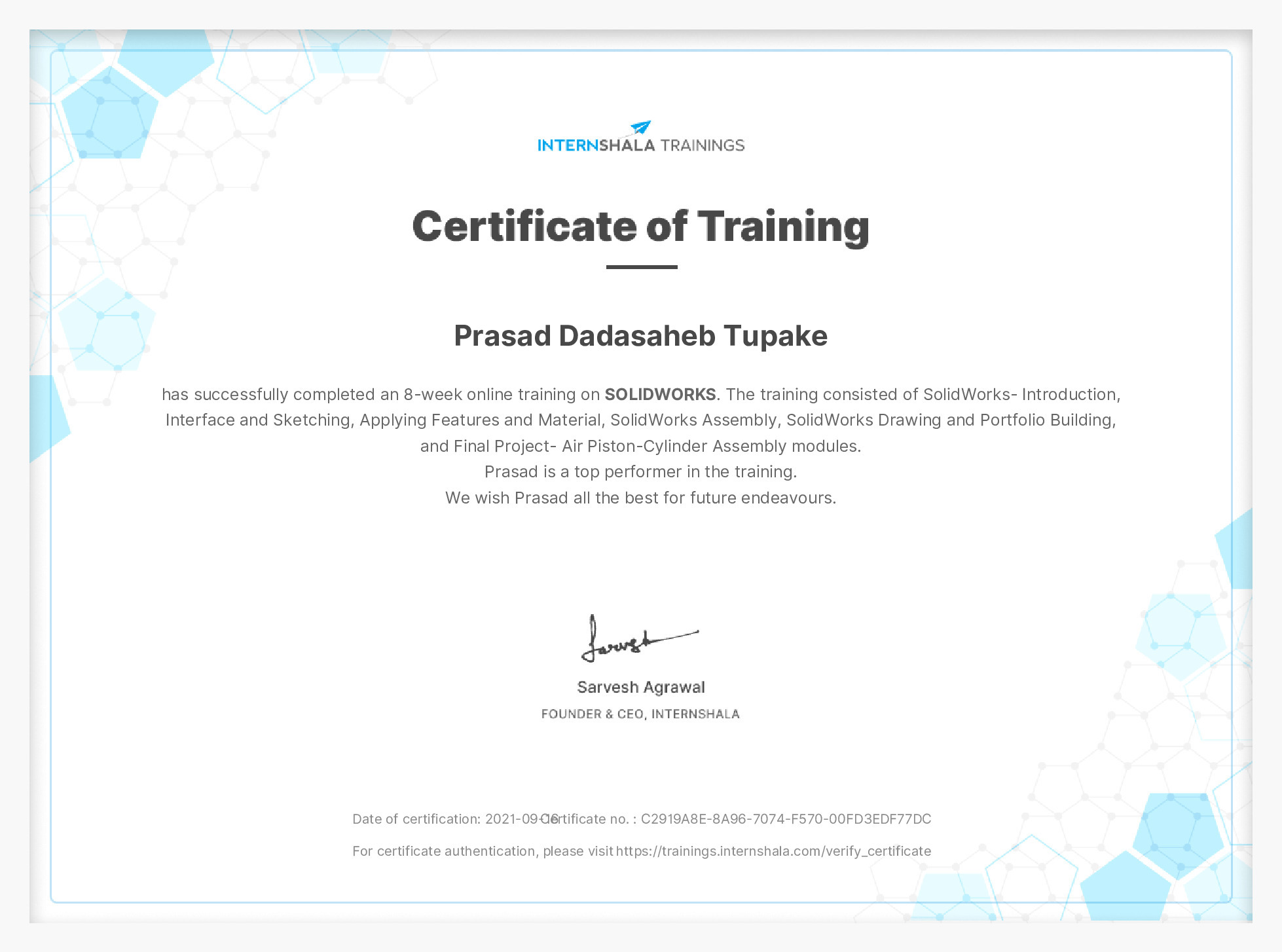 Certificate of completion