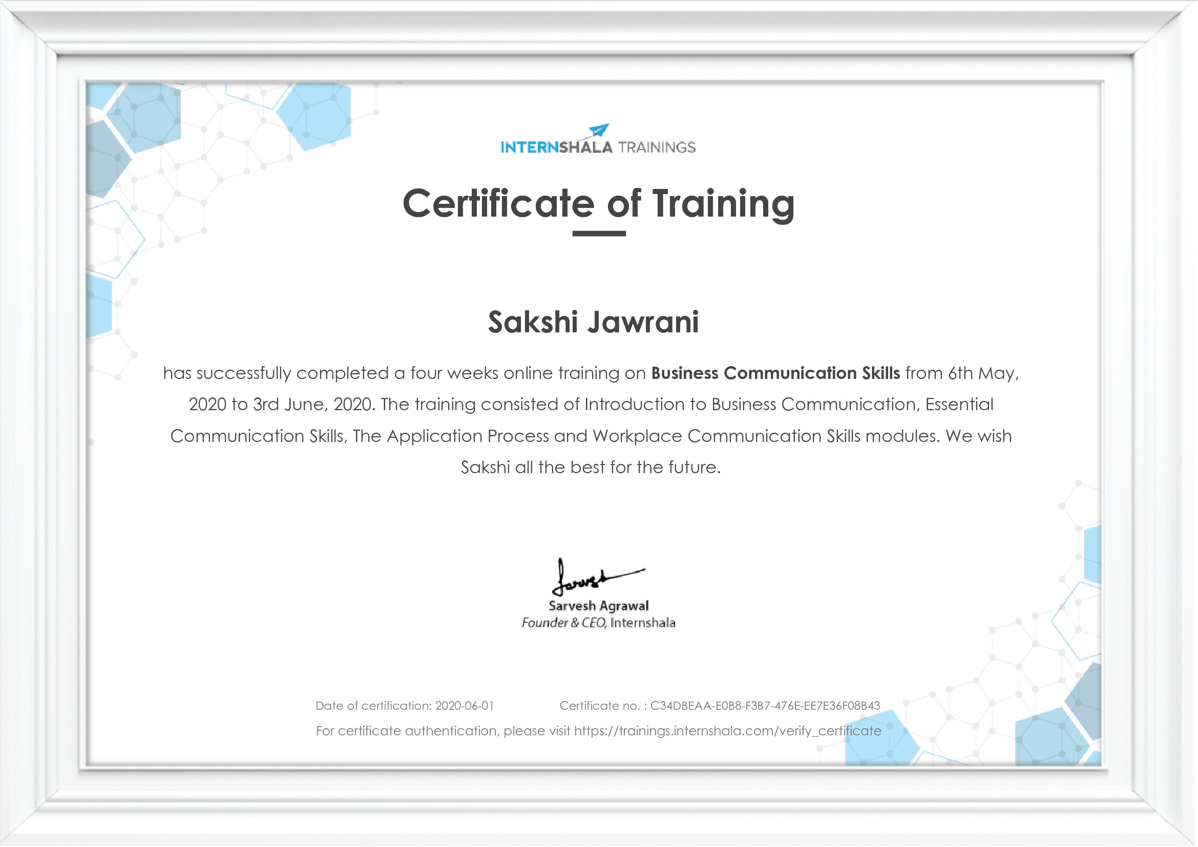 Certificate of completion