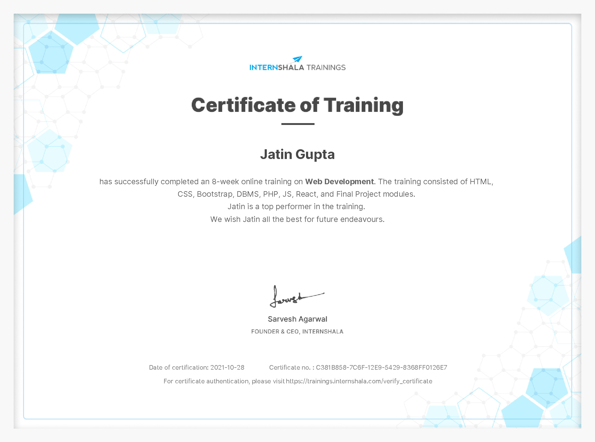 Certificate of completion