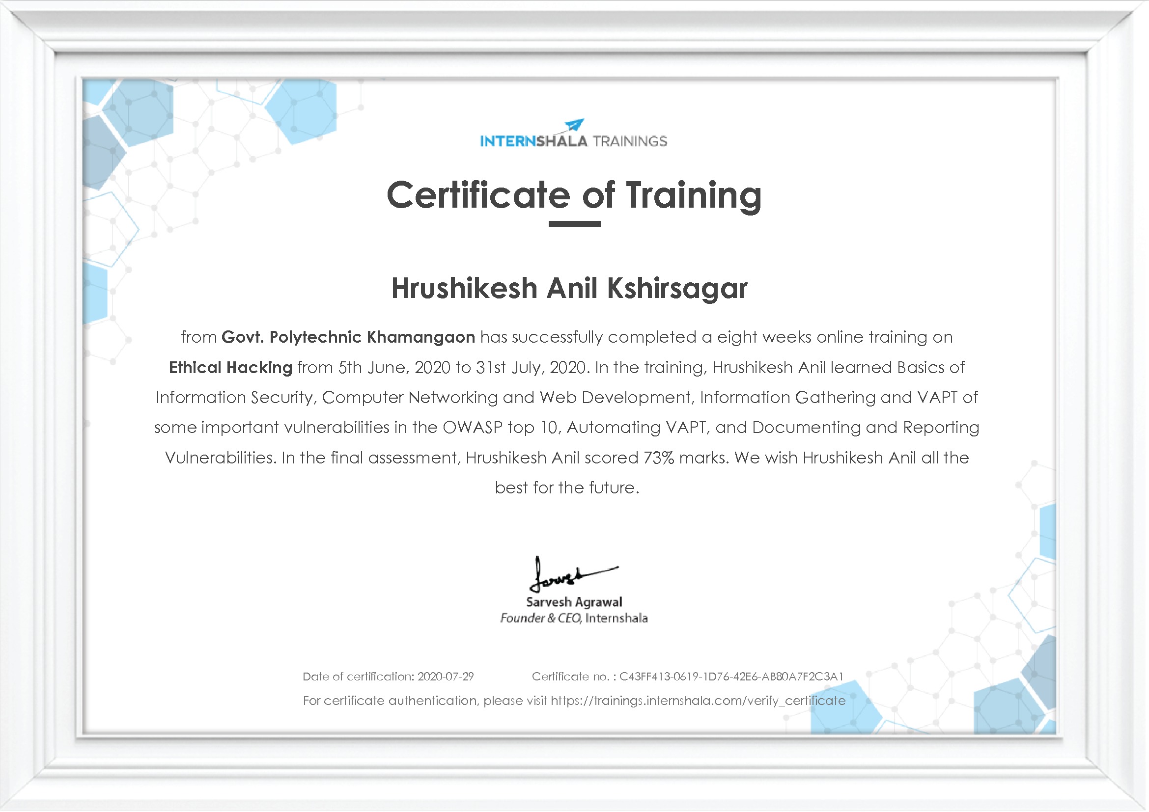 Certificate of completion