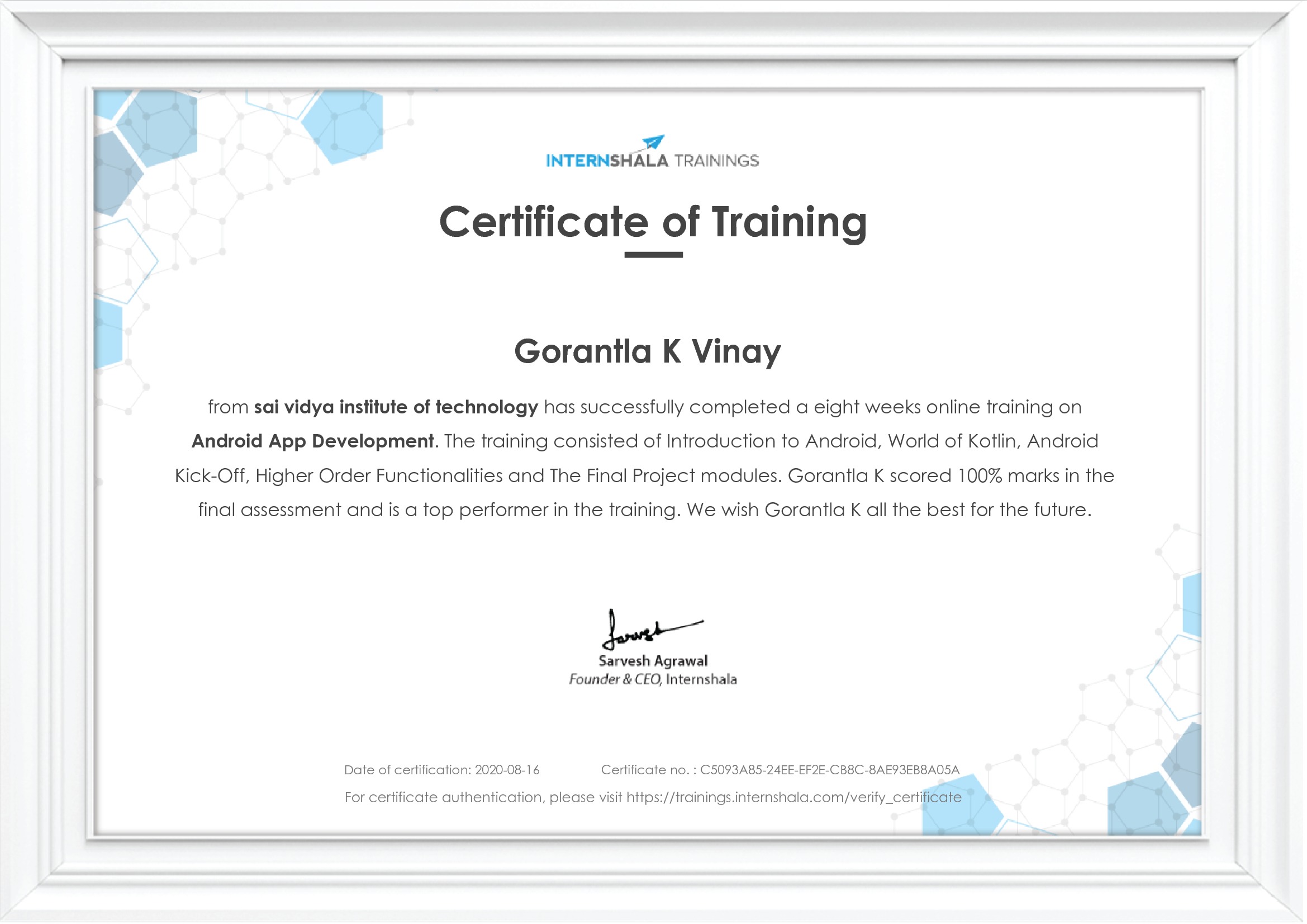 Certificate of completion