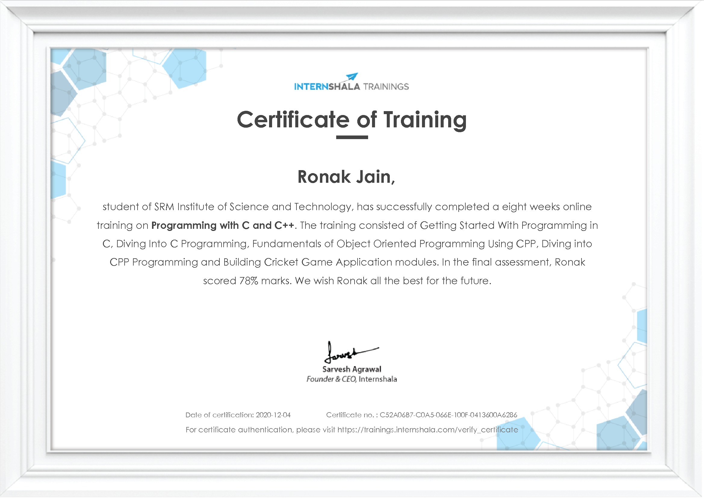 Certificate of completion