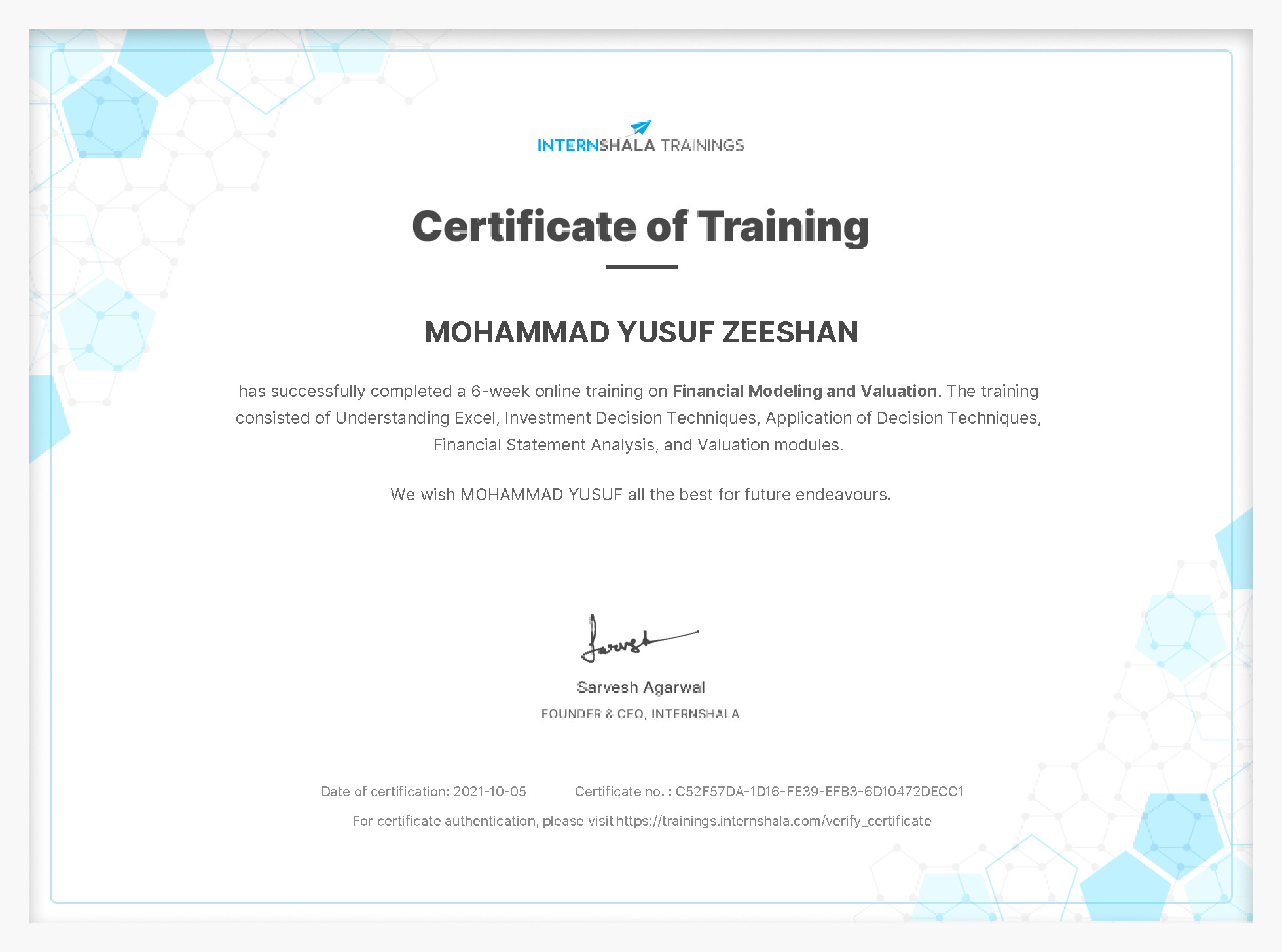 Certificate of completion