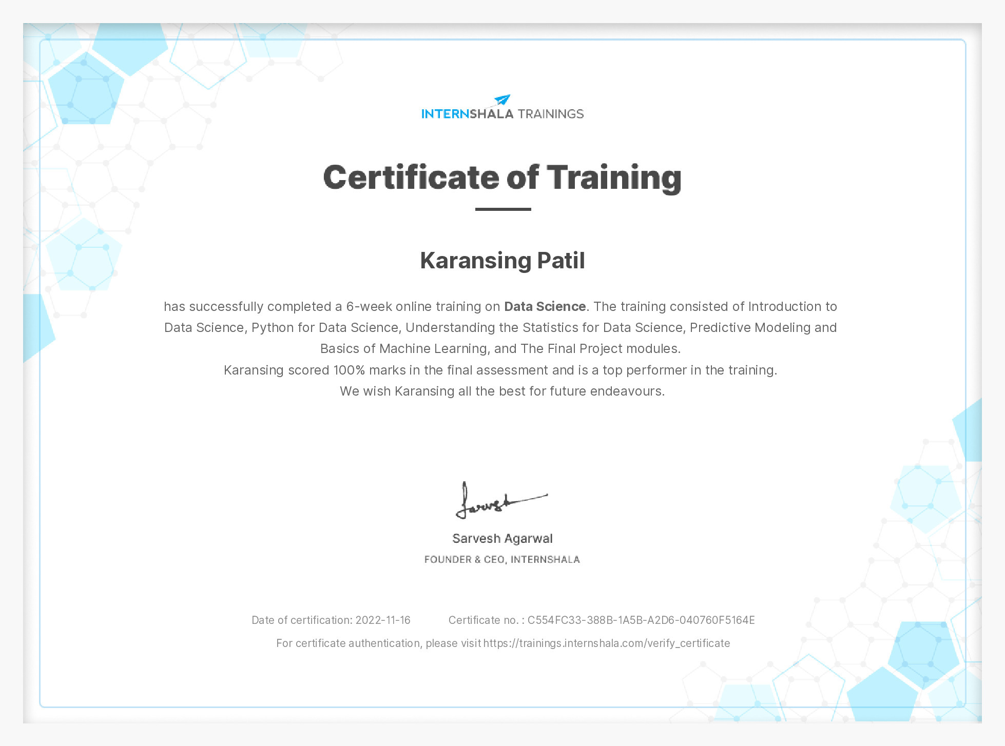 Certificate of completion