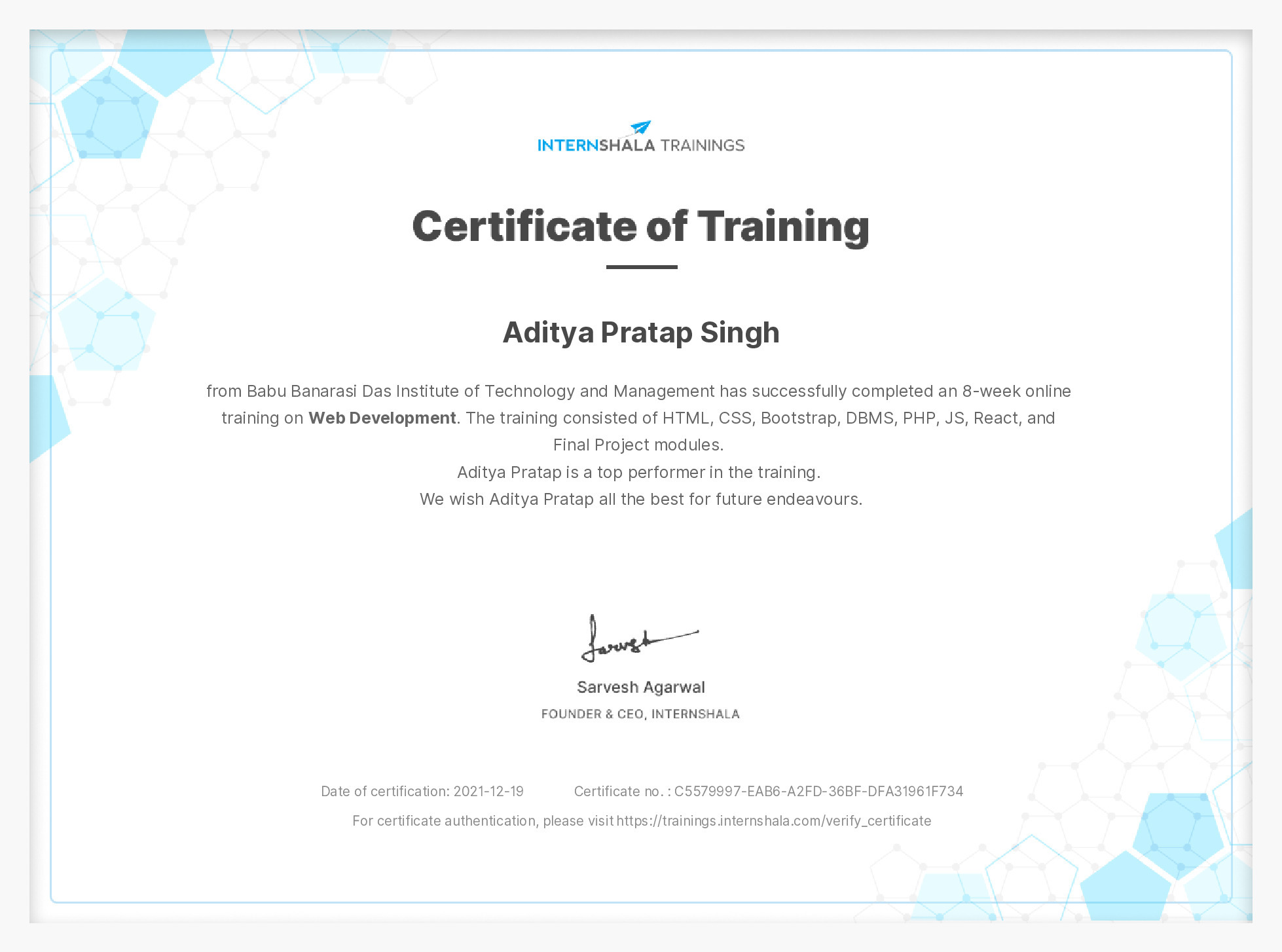 Certificate of completion